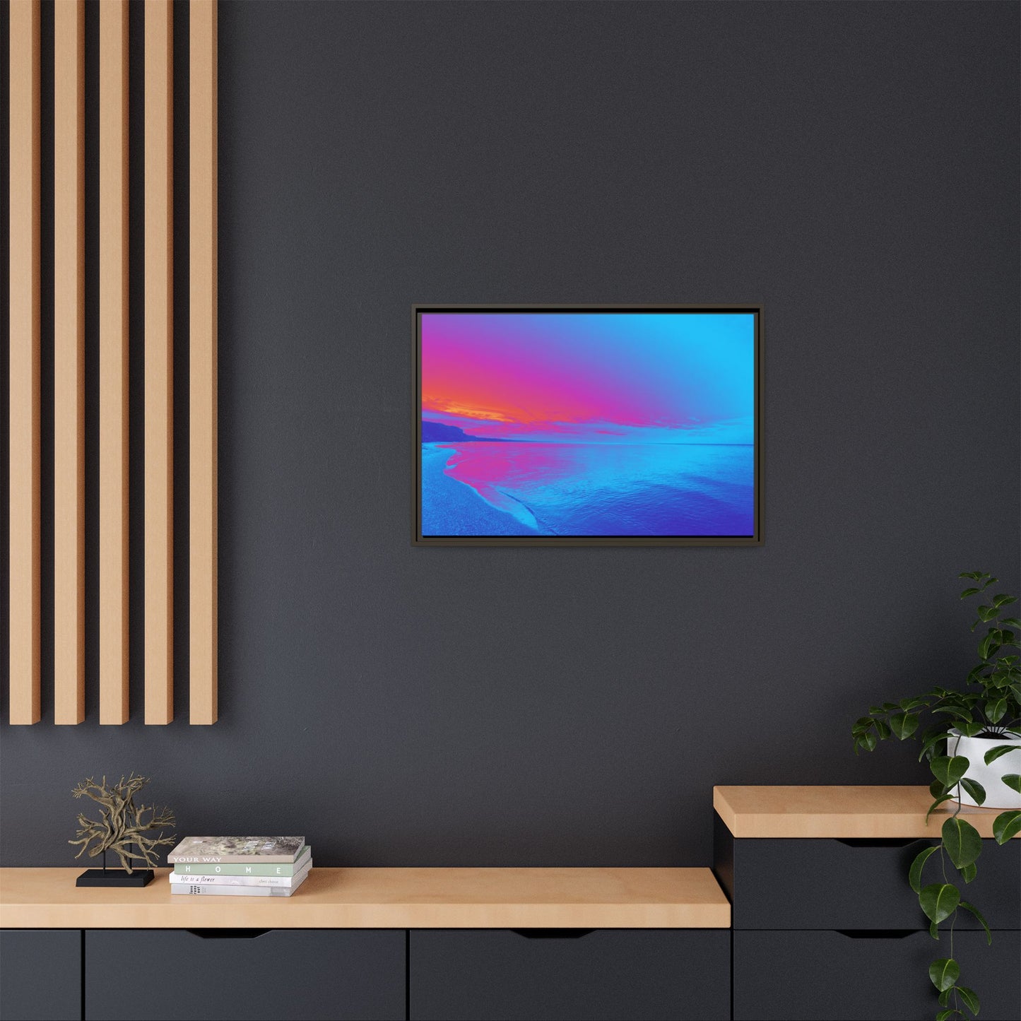 "Vibrant Symmetry"  Sunset Gradient Beach Matte Canvas Framed Wall Art