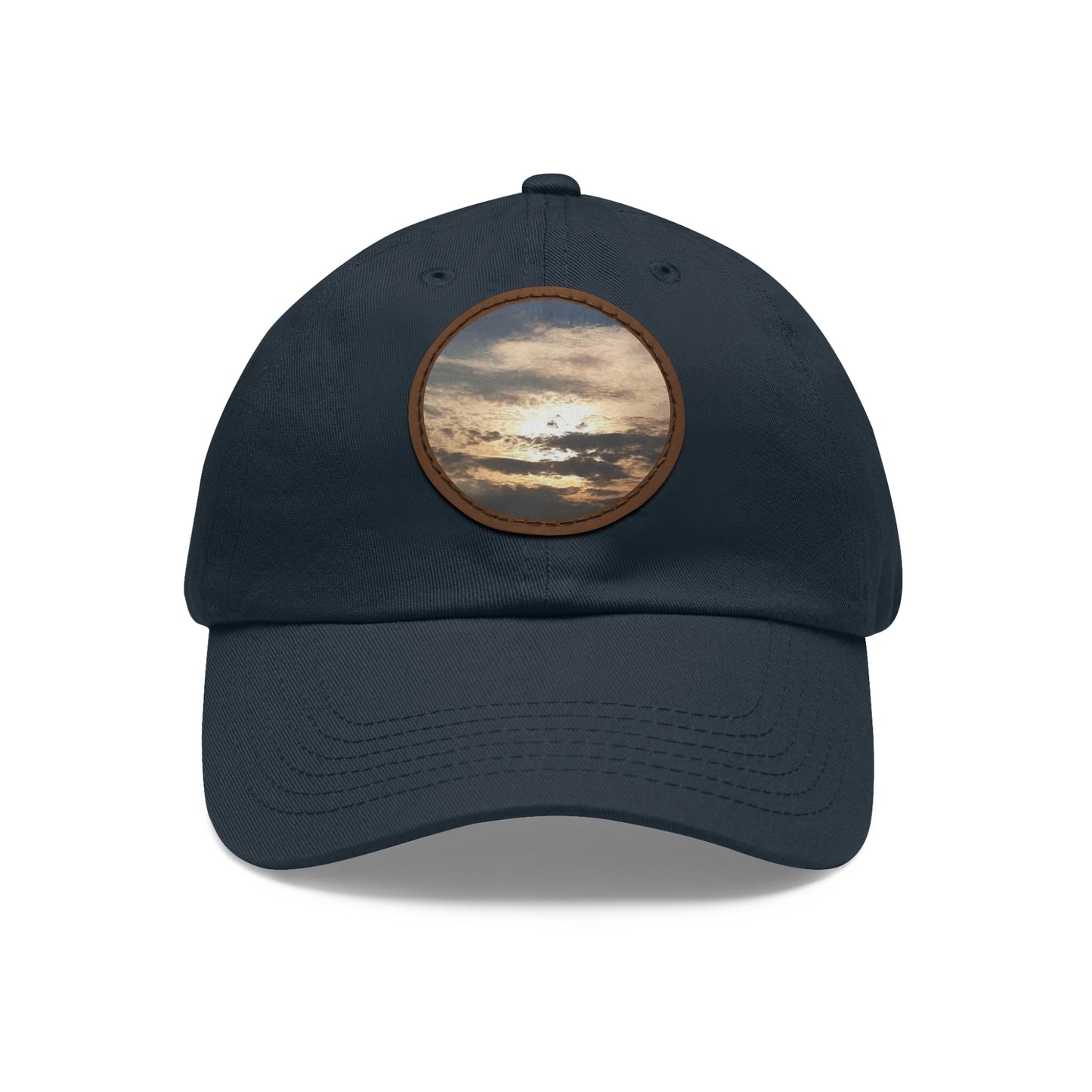 Round Leather Patch Dad Hat —"Sun Peaking Over the Clouds"-Patch Cap