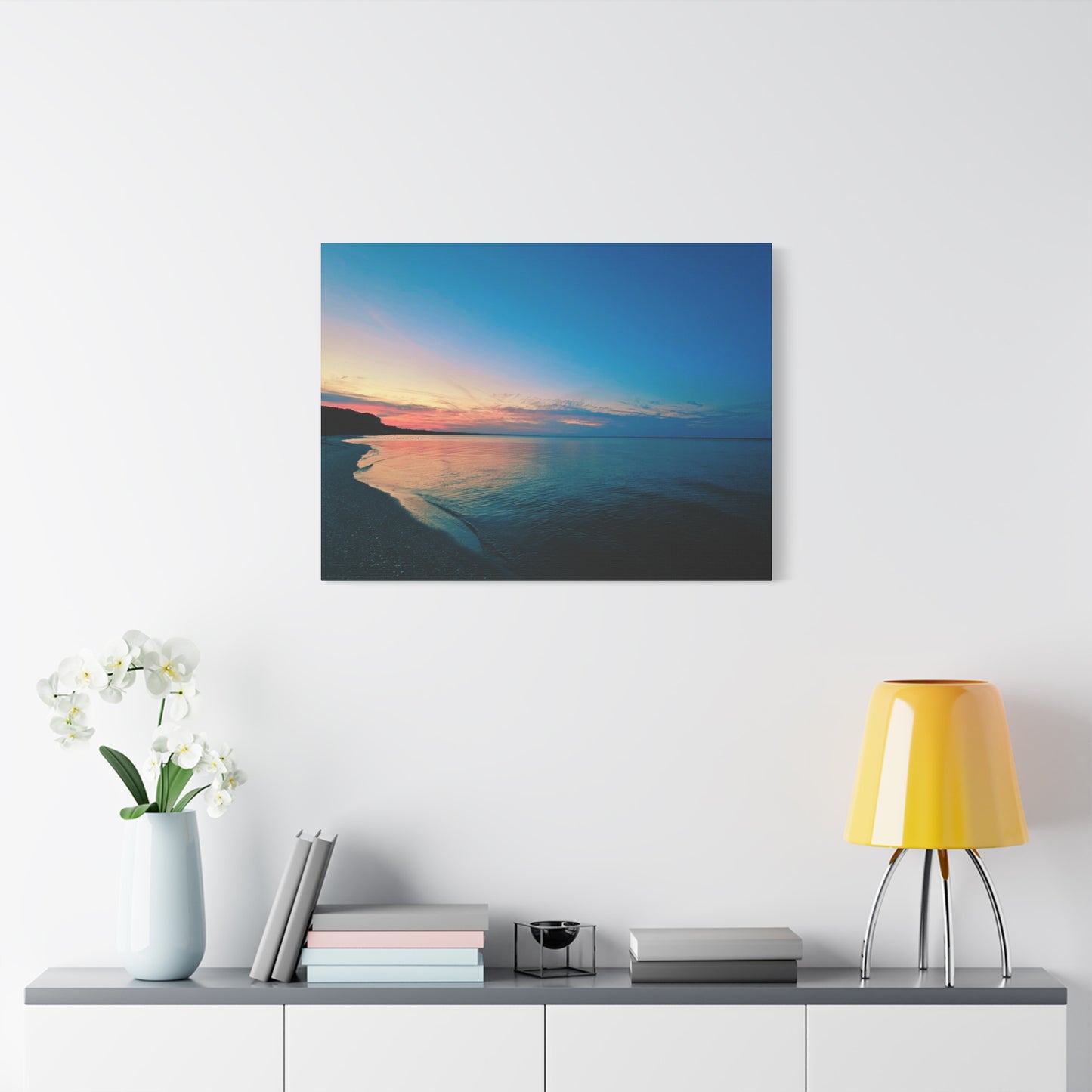 "Blue Symmetry" Sunset Beach Matte Canvas Print — Stretched Wall Art