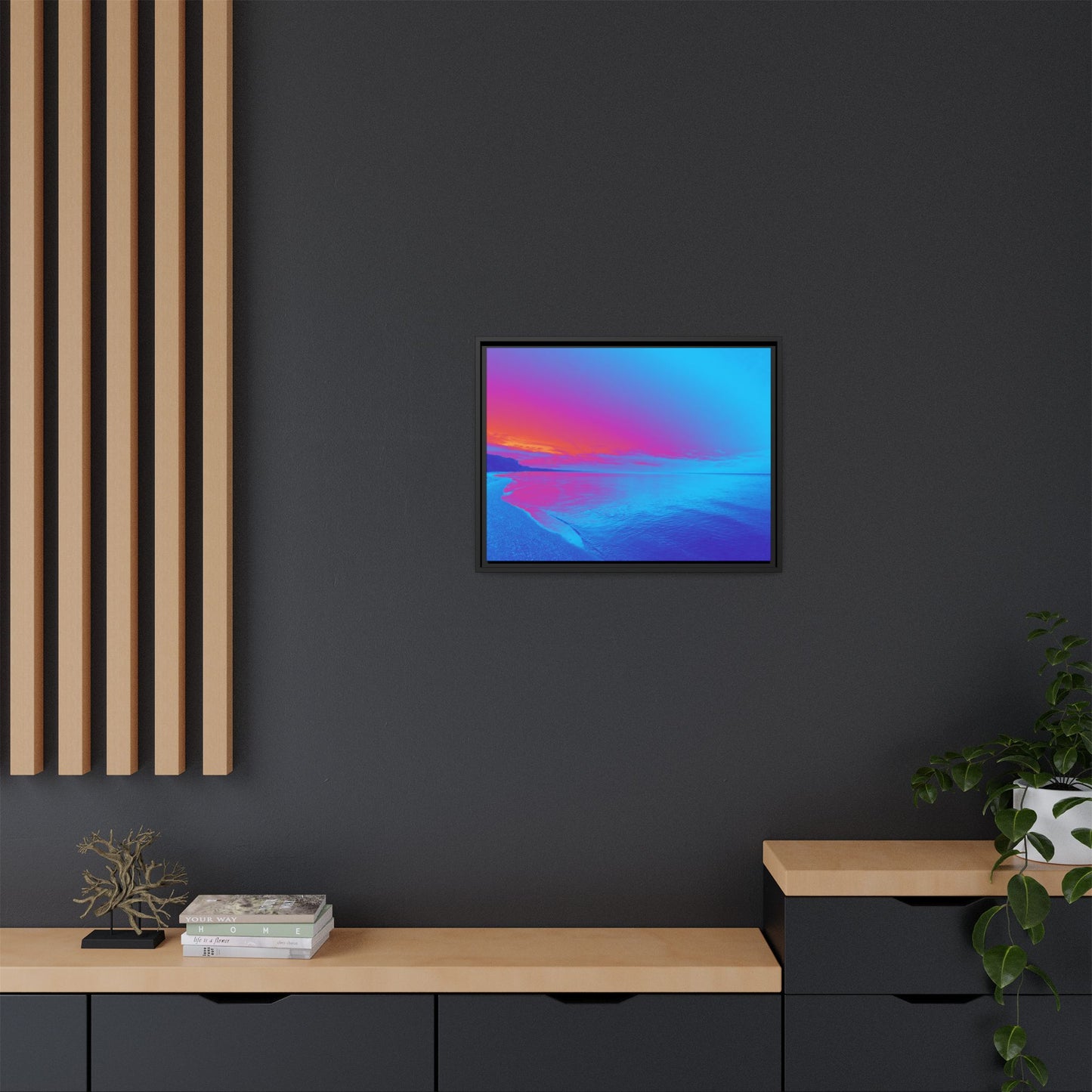 "Vibrant Symmetry"  Sunset Gradient Beach Matte Canvas Framed Wall Art