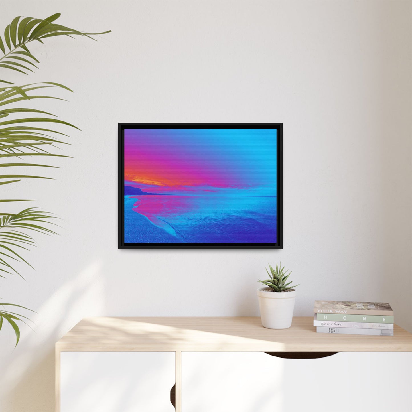 "Vibrant Symmetry"  Sunset Gradient Beach Matte Canvas Framed Wall Art