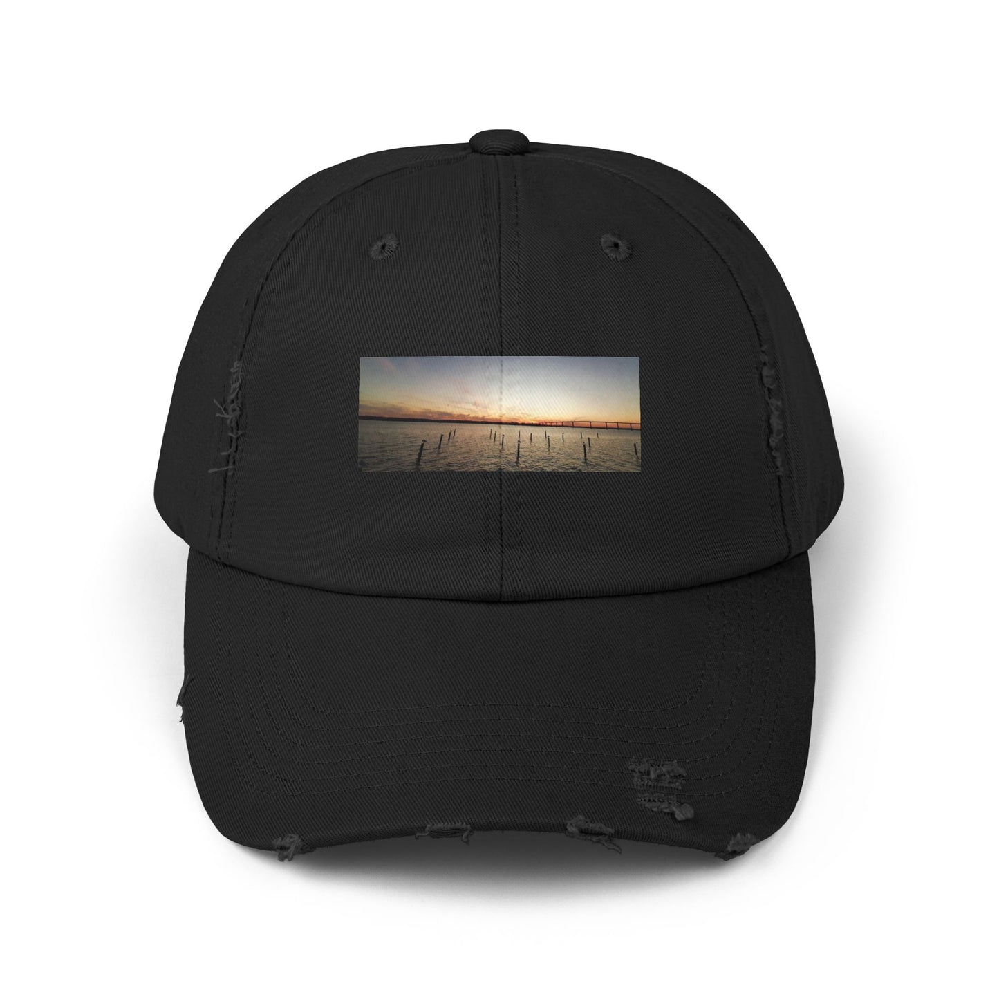 Distressed Sunset Cap — Vintage Solomons Chesapeake Panorama Dad Hat
