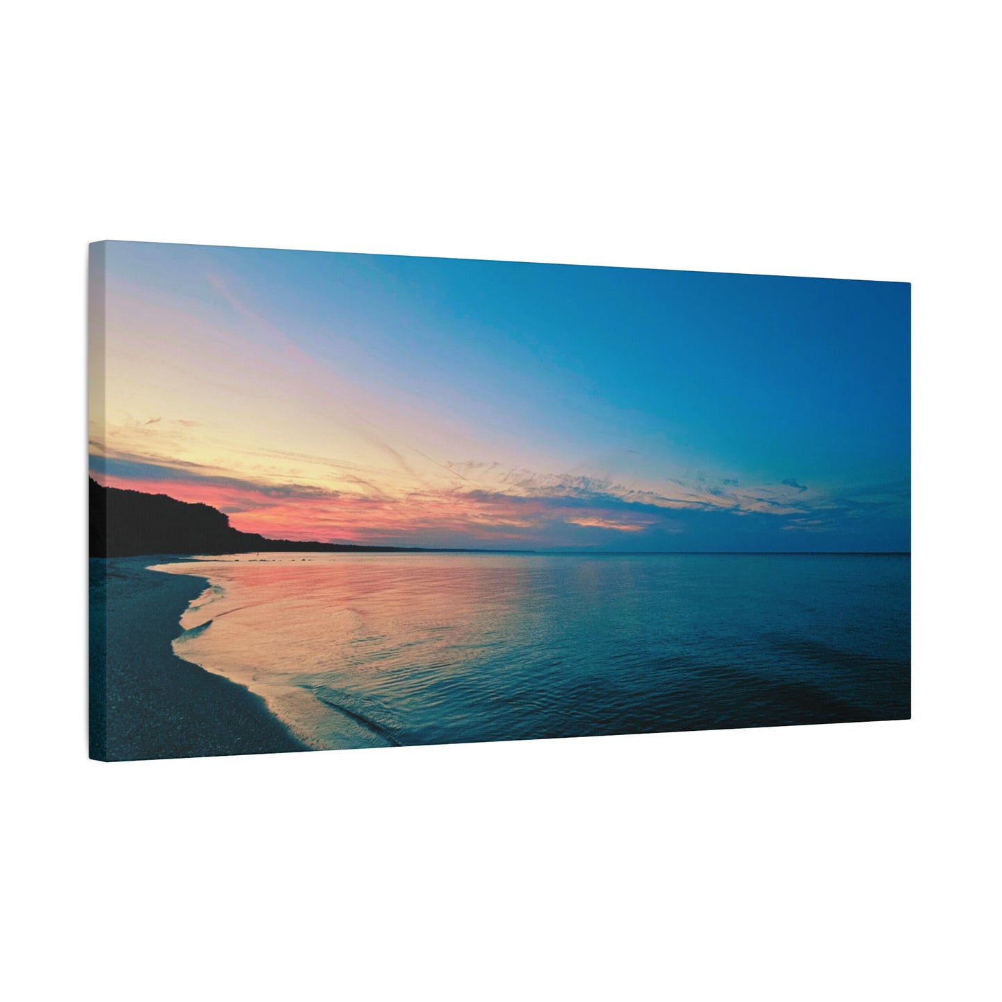 "Blue Symmetry" Sunset Beach Matte Canvas Print — Stretched Wall Art