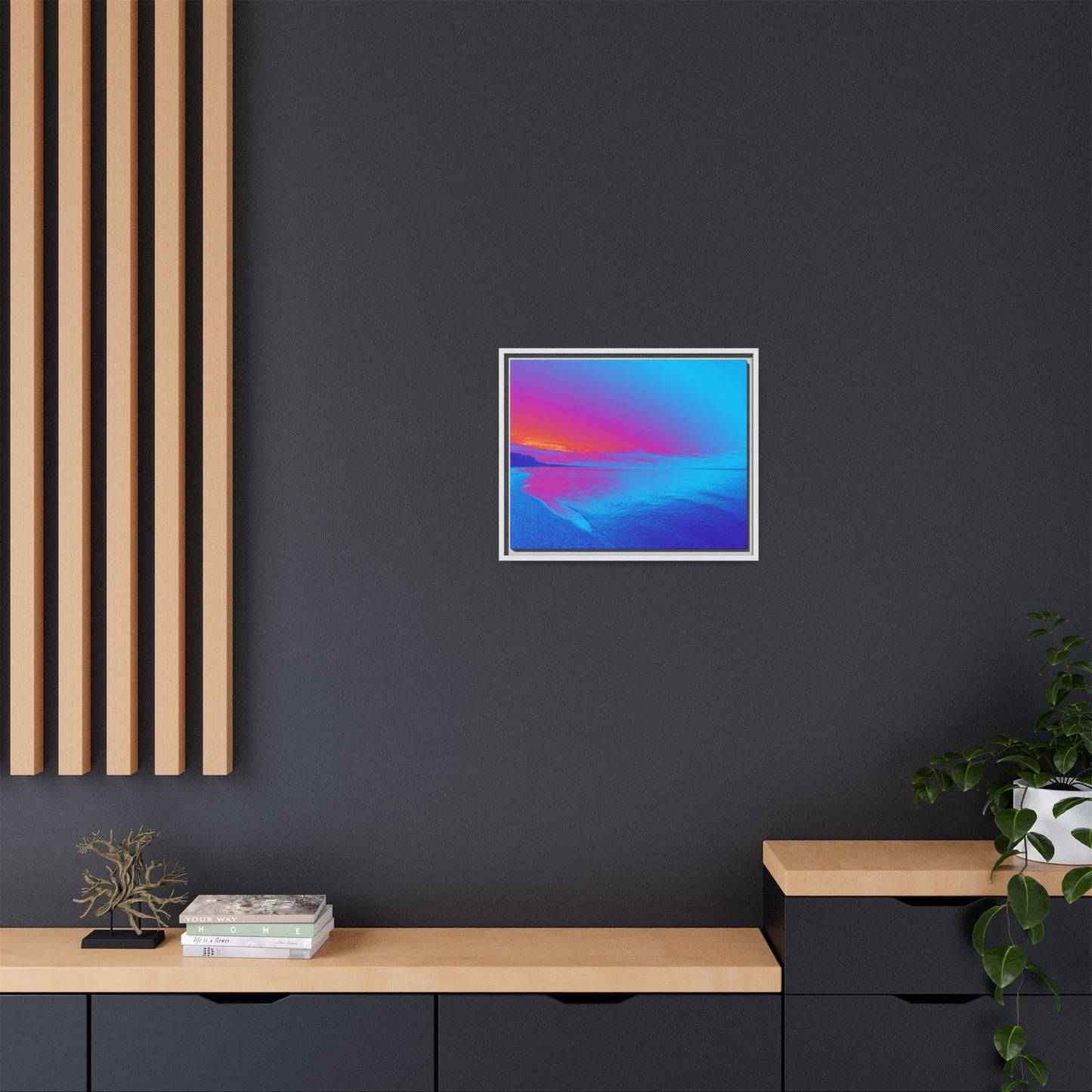 "Vibrant Symmetry"  Sunset Gradient Beach Matte Canvas Framed Wall Art