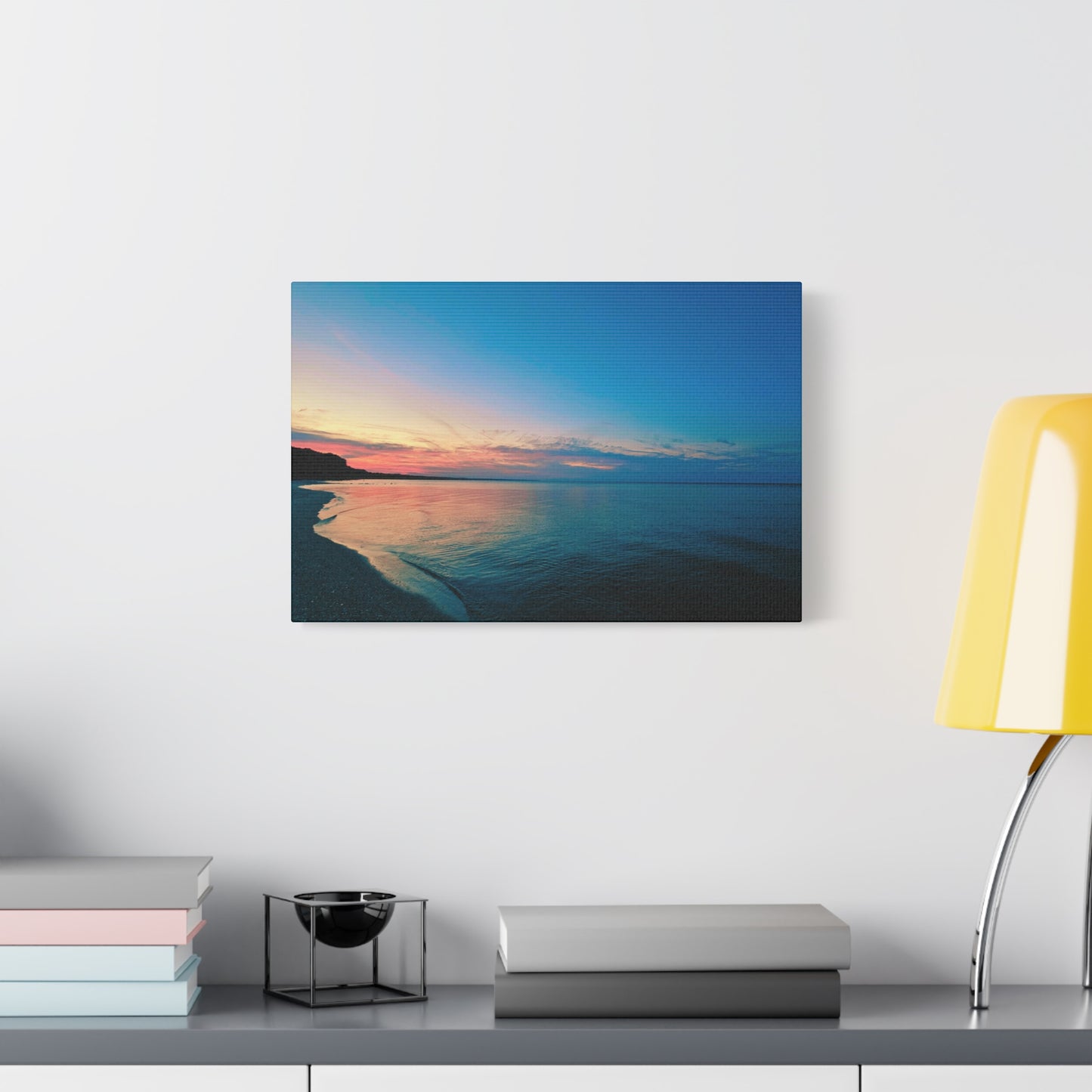"Blue Symmetry" Sunset Beach Matte Canvas Print — Stretched Wall Art