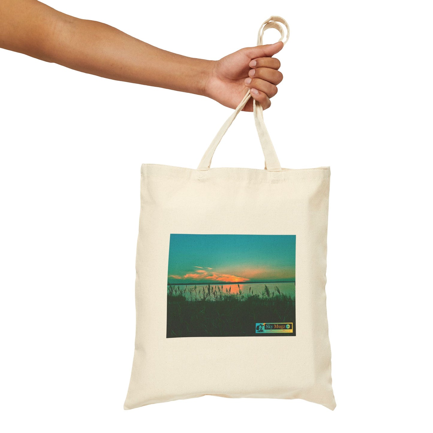 Sunset Beach Canvas Tote — "Sky Mugz" Graphic Cotton Tote
