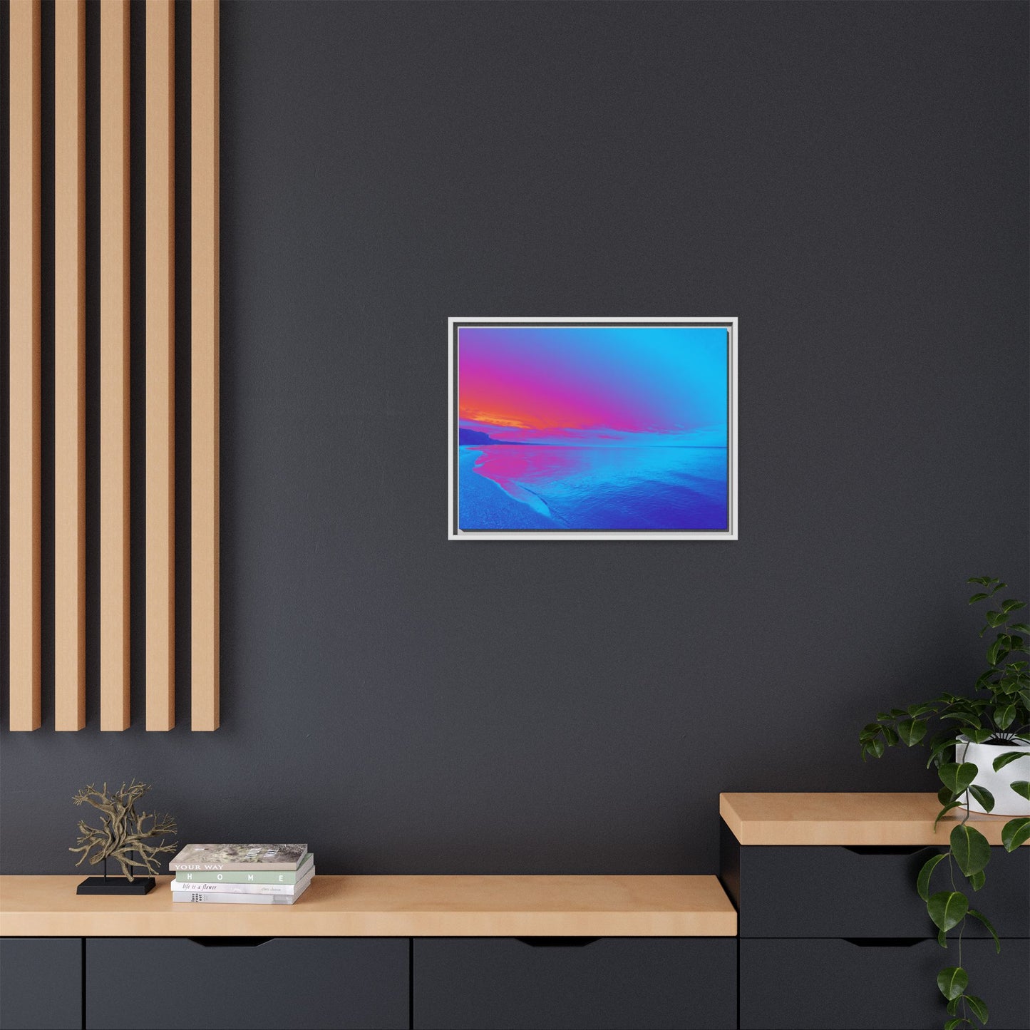 "Vibrant Symmetry"  Sunset Gradient Beach Matte Canvas Framed Wall Art