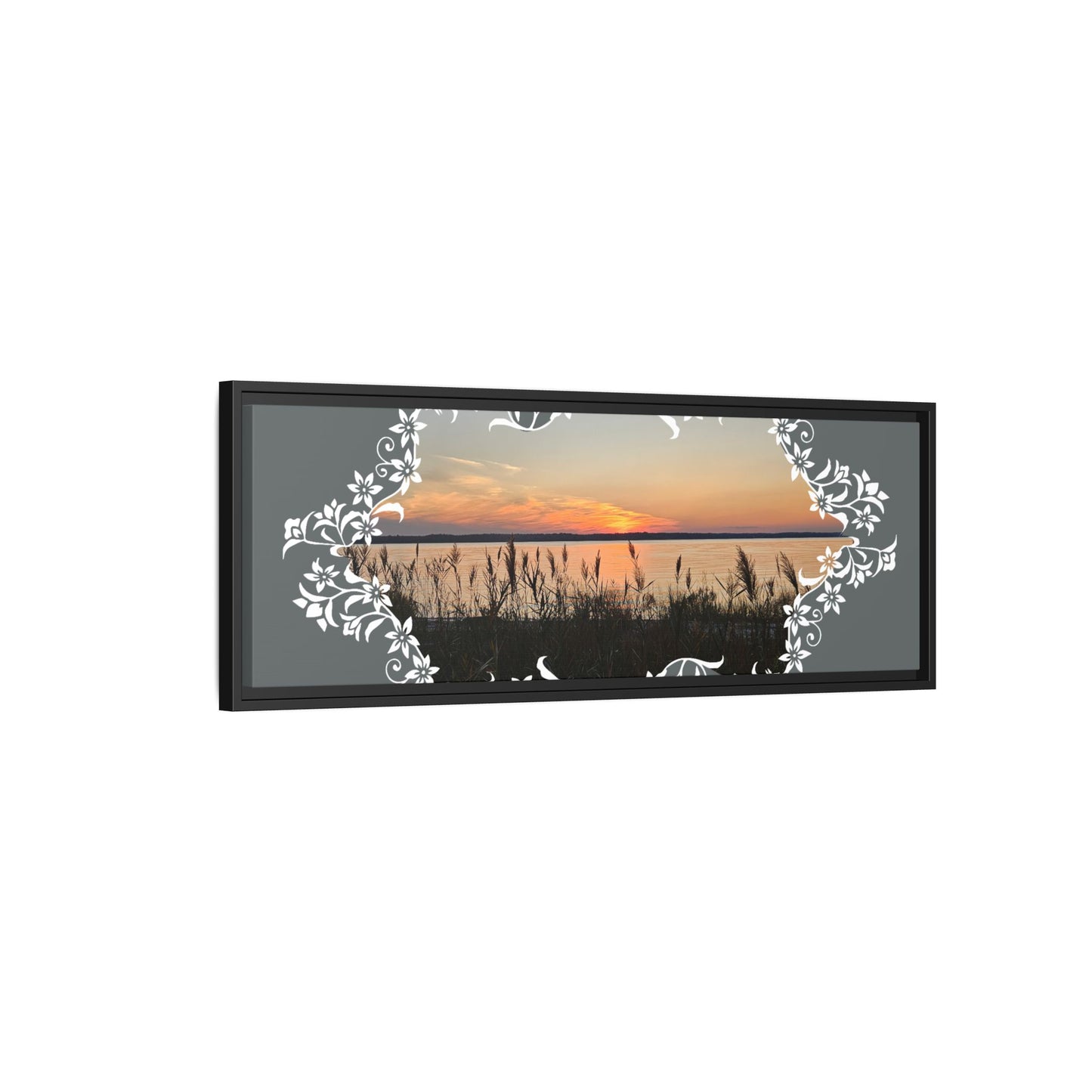 "Wild Youth" Framed Matte Canvas - Sunrise Marsh with Ornate White Floral Frame