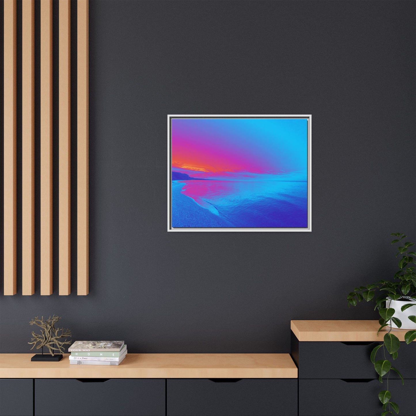 "Vibrant Symmetry"  Sunset Gradient Beach Matte Canvas Framed Wall Art
