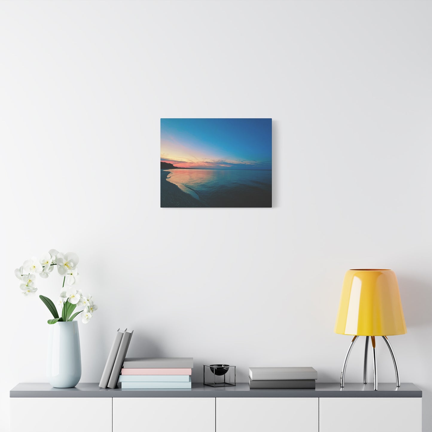 "Blue Symmetry" Sunset Beach Matte Canvas Print — Stretched Wall Art