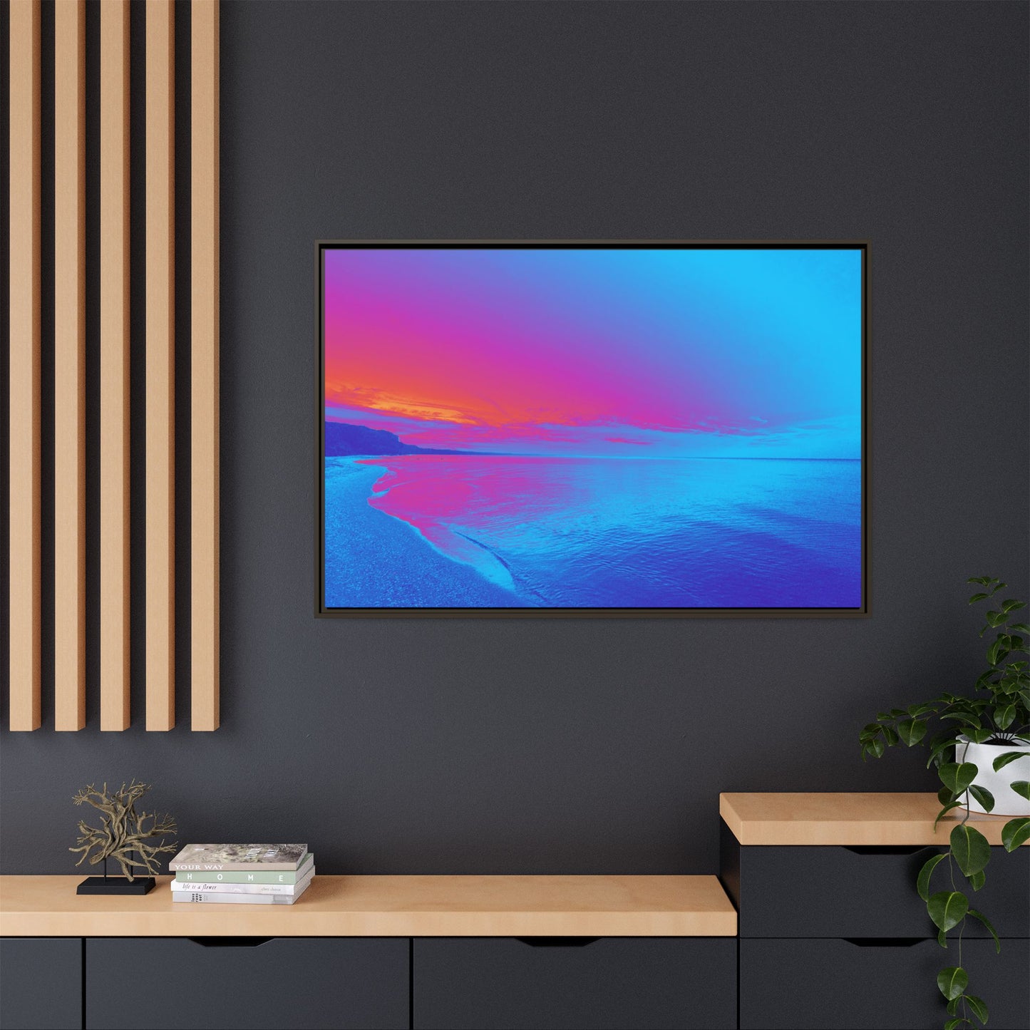 "Vibrant Symmetry"  Sunset Gradient Beach Matte Canvas Framed Wall Art
