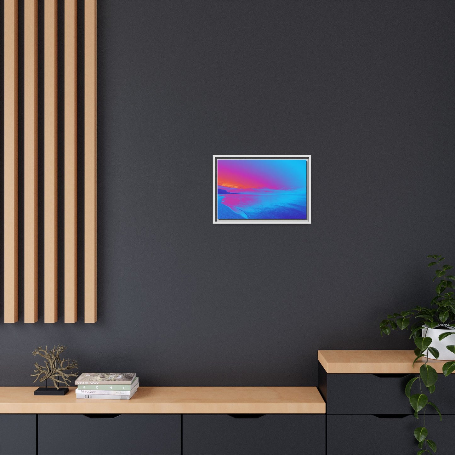 "Vibrant Symmetry"  Sunset Gradient Beach Matte Canvas Framed Wall Art
