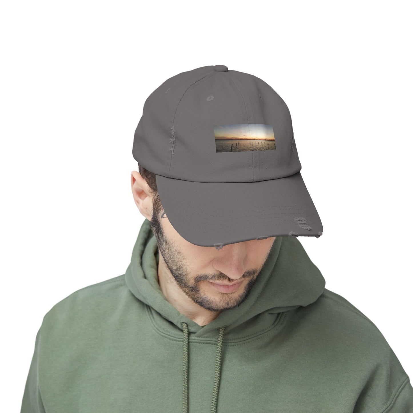 Distressed Sunset Cap — Vintage Solomons Chesapeake Panorama Dad Hat