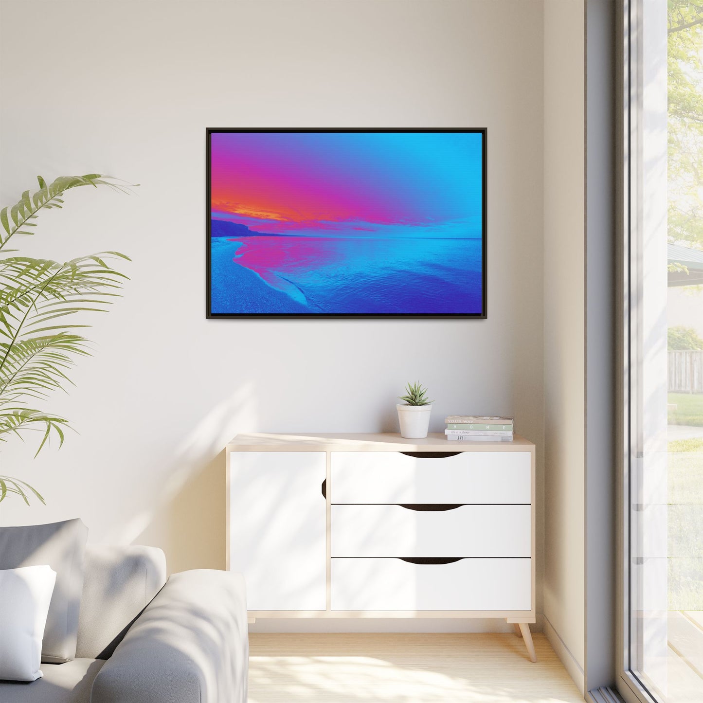 "Vibrant Symmetry"  Sunset Gradient Beach Matte Canvas Framed Wall Art