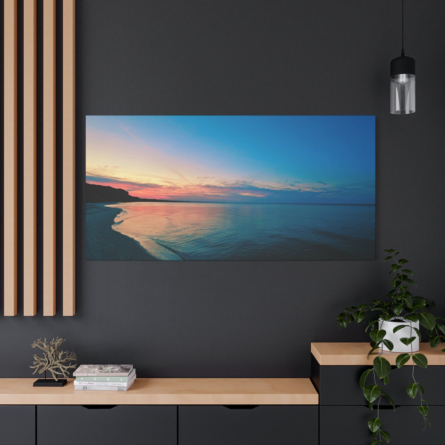 "Blue Symmetry" Sunset Beach Matte Canvas Print — Stretched Wall Art