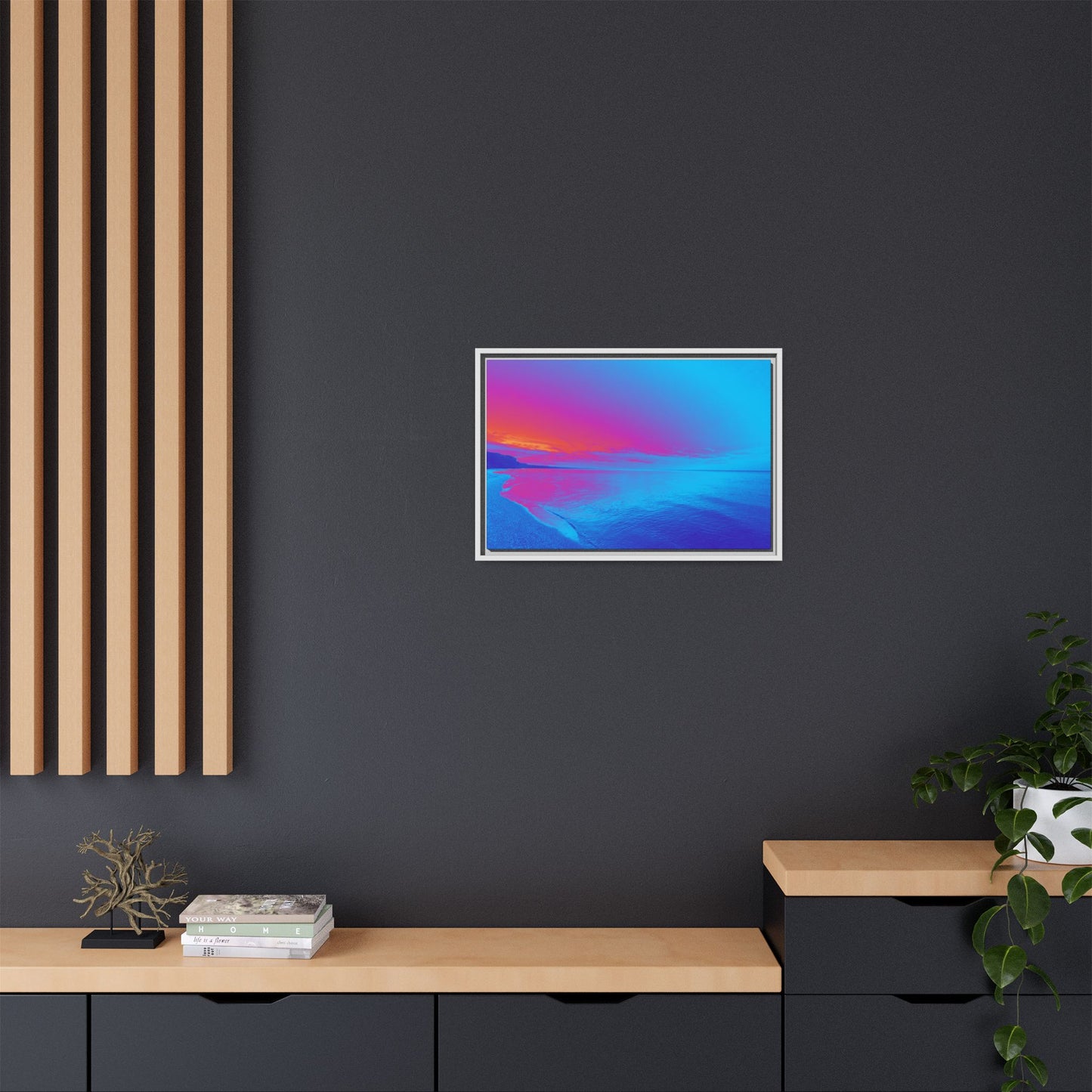 "Vibrant Symmetry"  Sunset Gradient Beach Matte Canvas Framed Wall Art