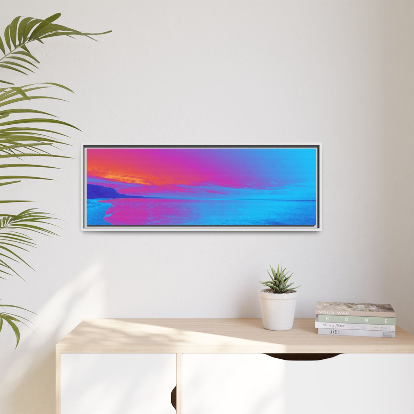 "Vibrant Symmetry"  Sunset Gradient Beach Matte Canvas Framed Wall Art