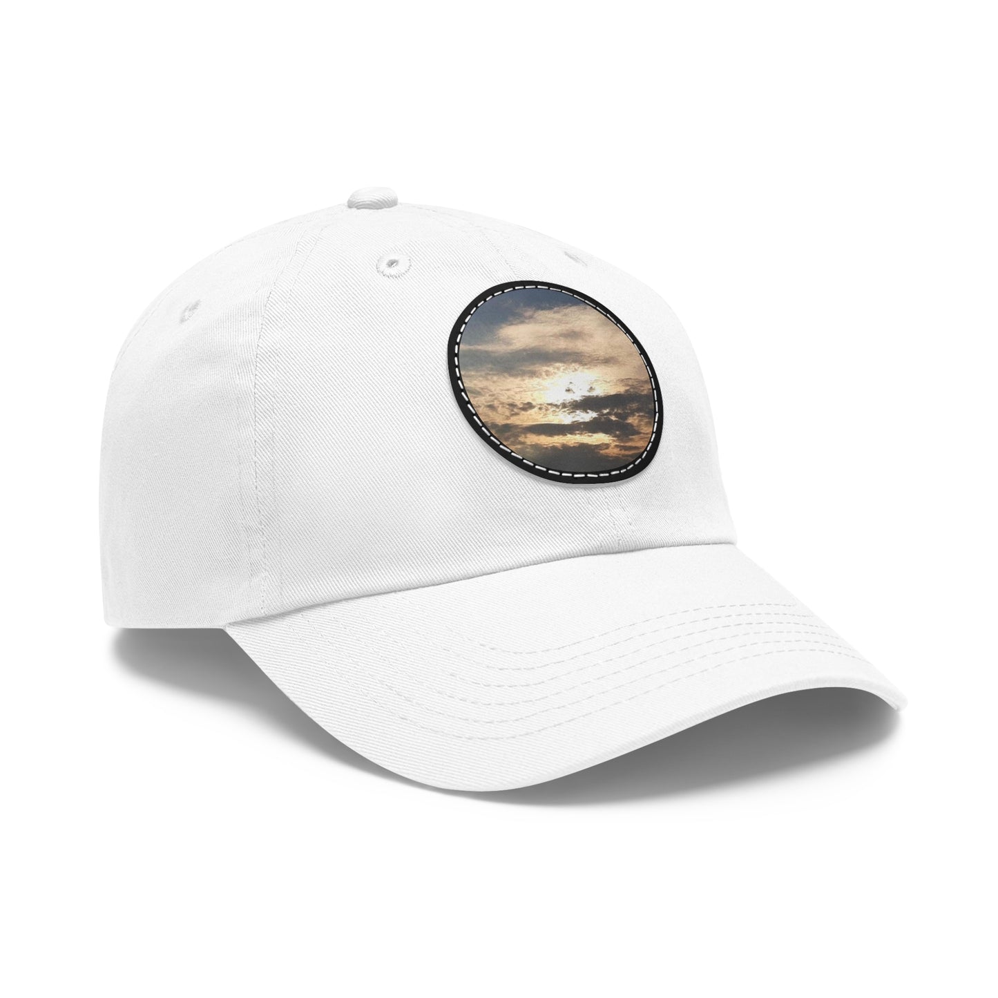 Round Leather Patch Dad Hat —"Sun Peaking Over the Clouds"-Patch Cap