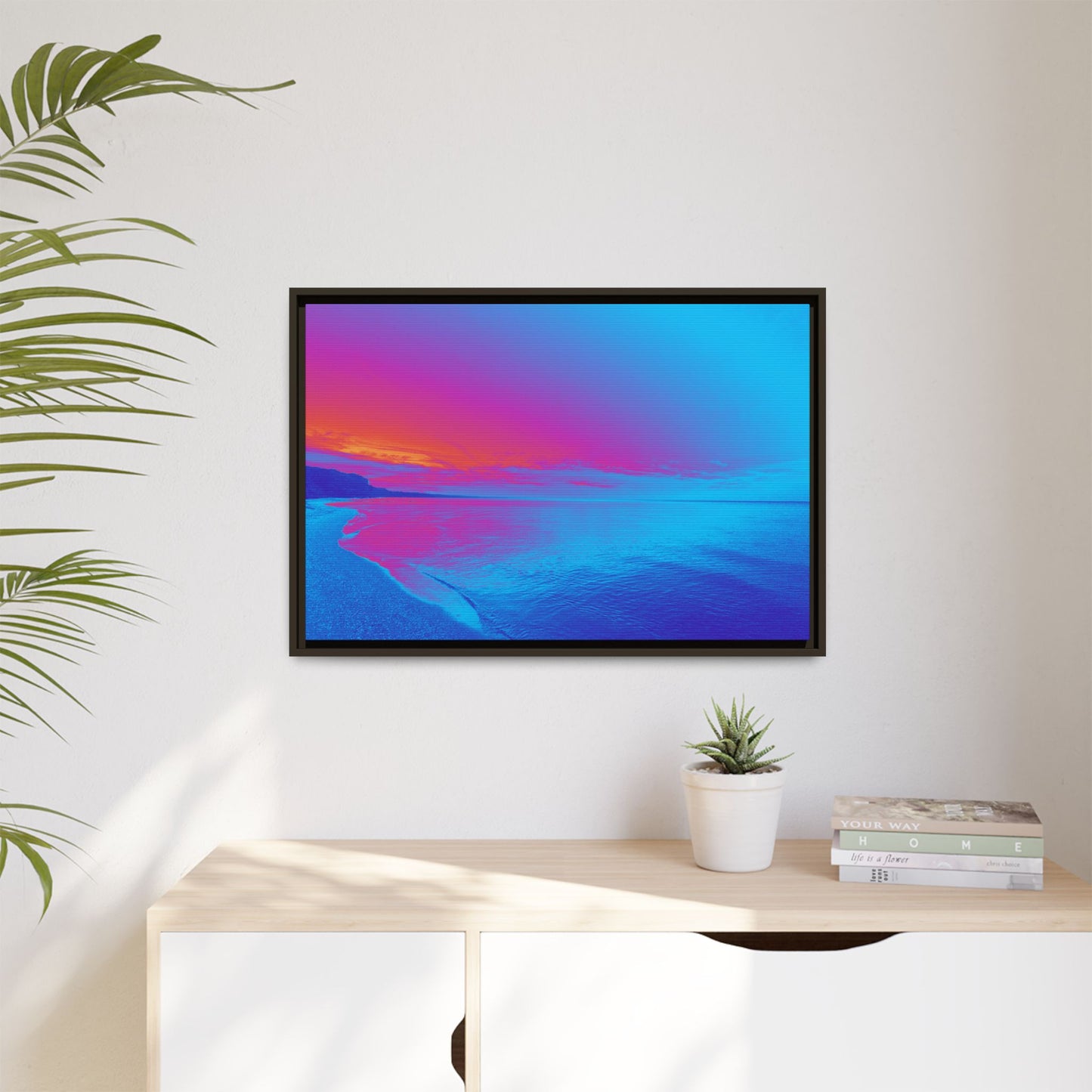 "Vibrant Symmetry"  Sunset Gradient Beach Matte Canvas Framed Wall Art