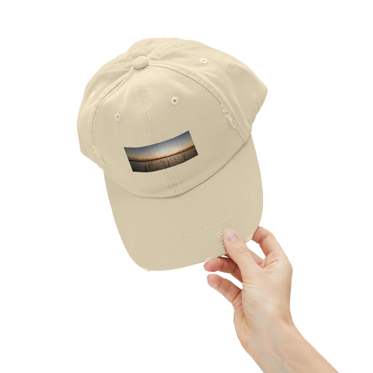 Distressed Sunset Cap — Vintage Solomons Chesapeake Panorama Dad Hat