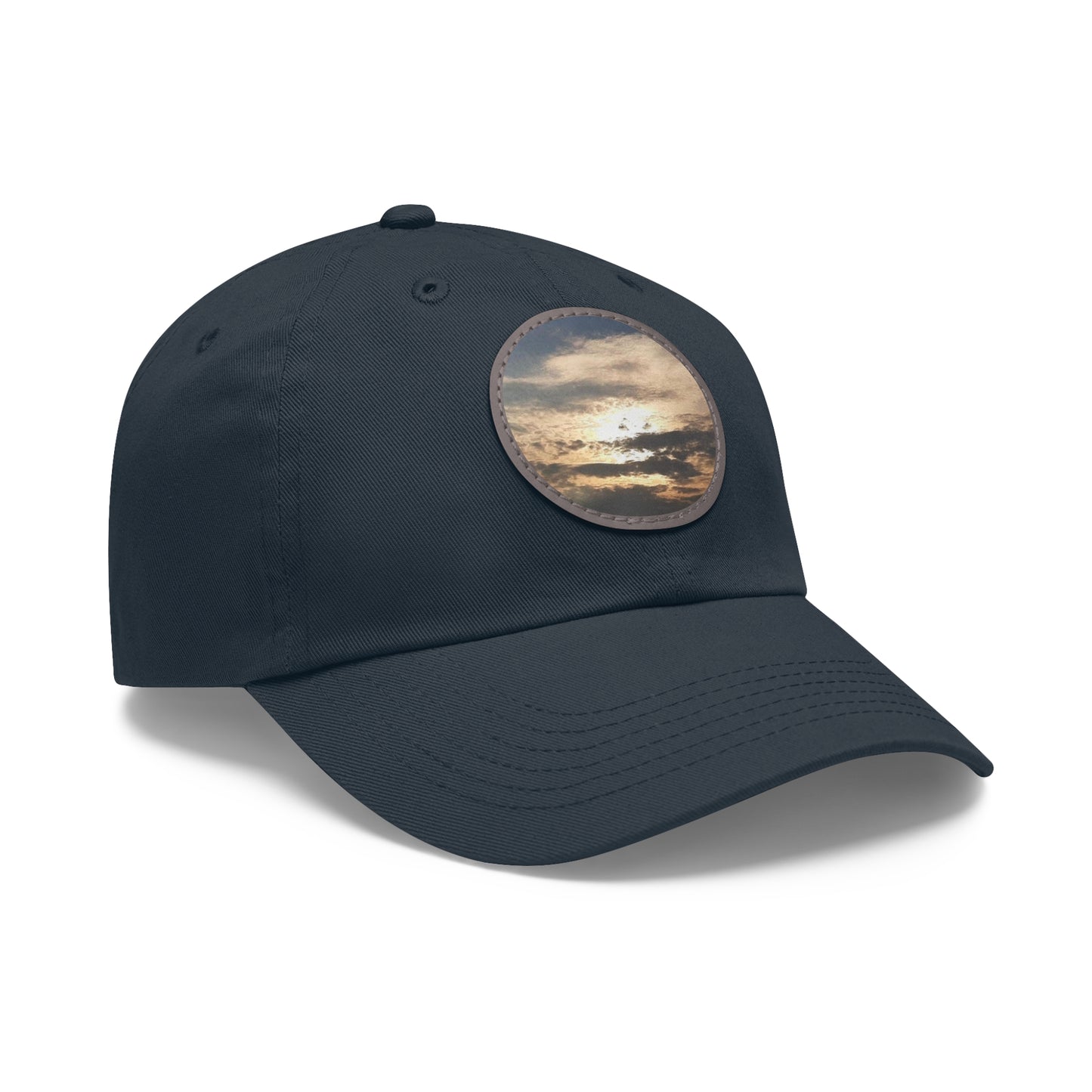 Round Leather Patch Dad Hat —"Sun Peaking Over the Clouds"-Patch Cap