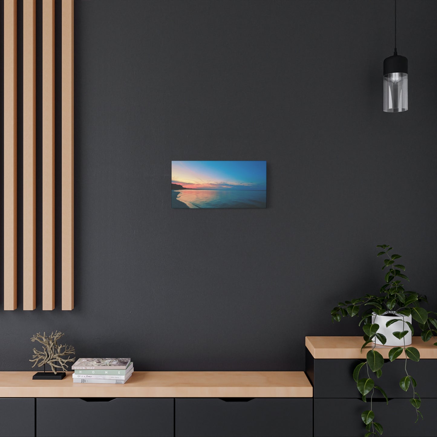 "Blue Symmetry" Sunset Beach Matte Canvas Print — Stretched Wall Art