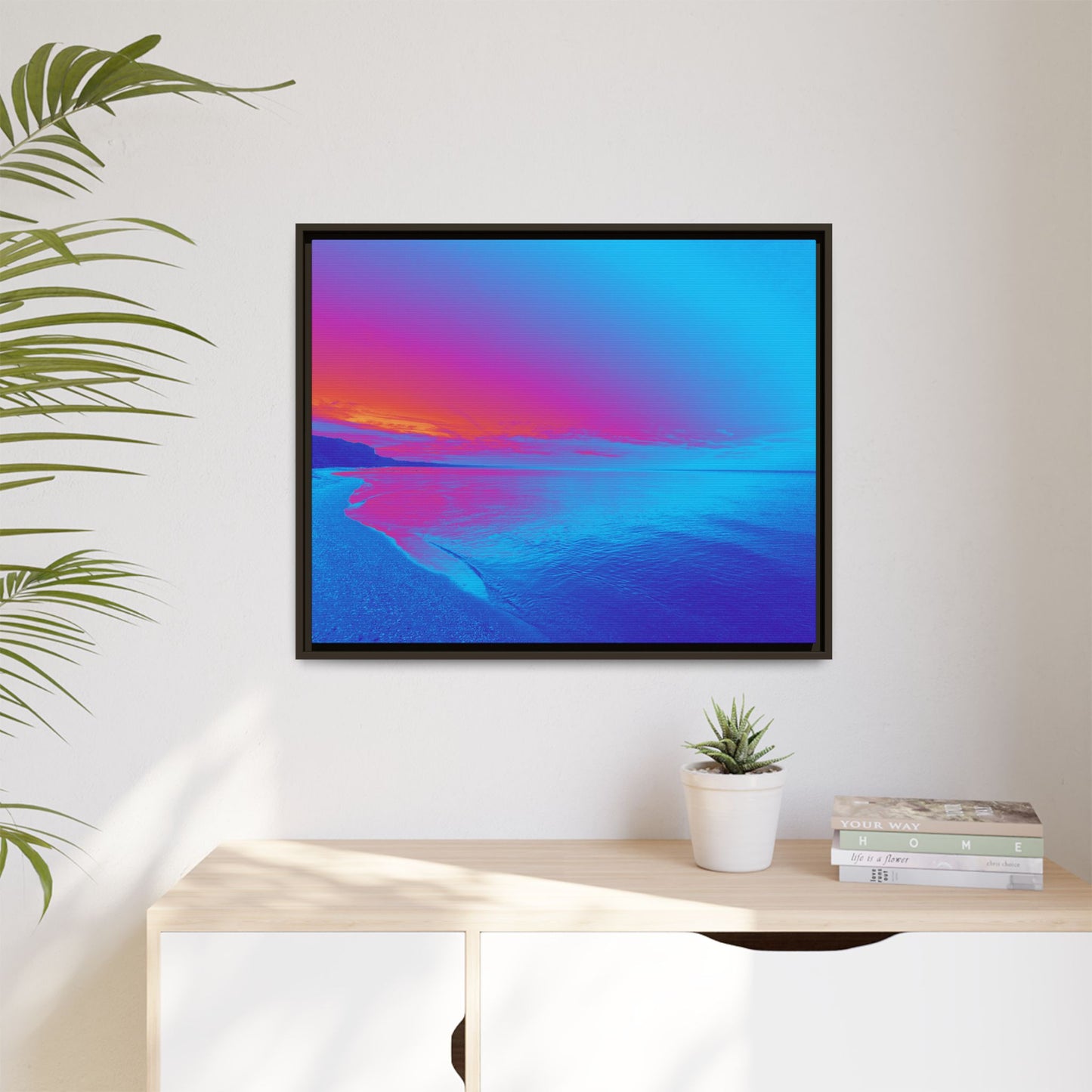 "Vibrant Symmetry"  Sunset Gradient Beach Matte Canvas Framed Wall Art