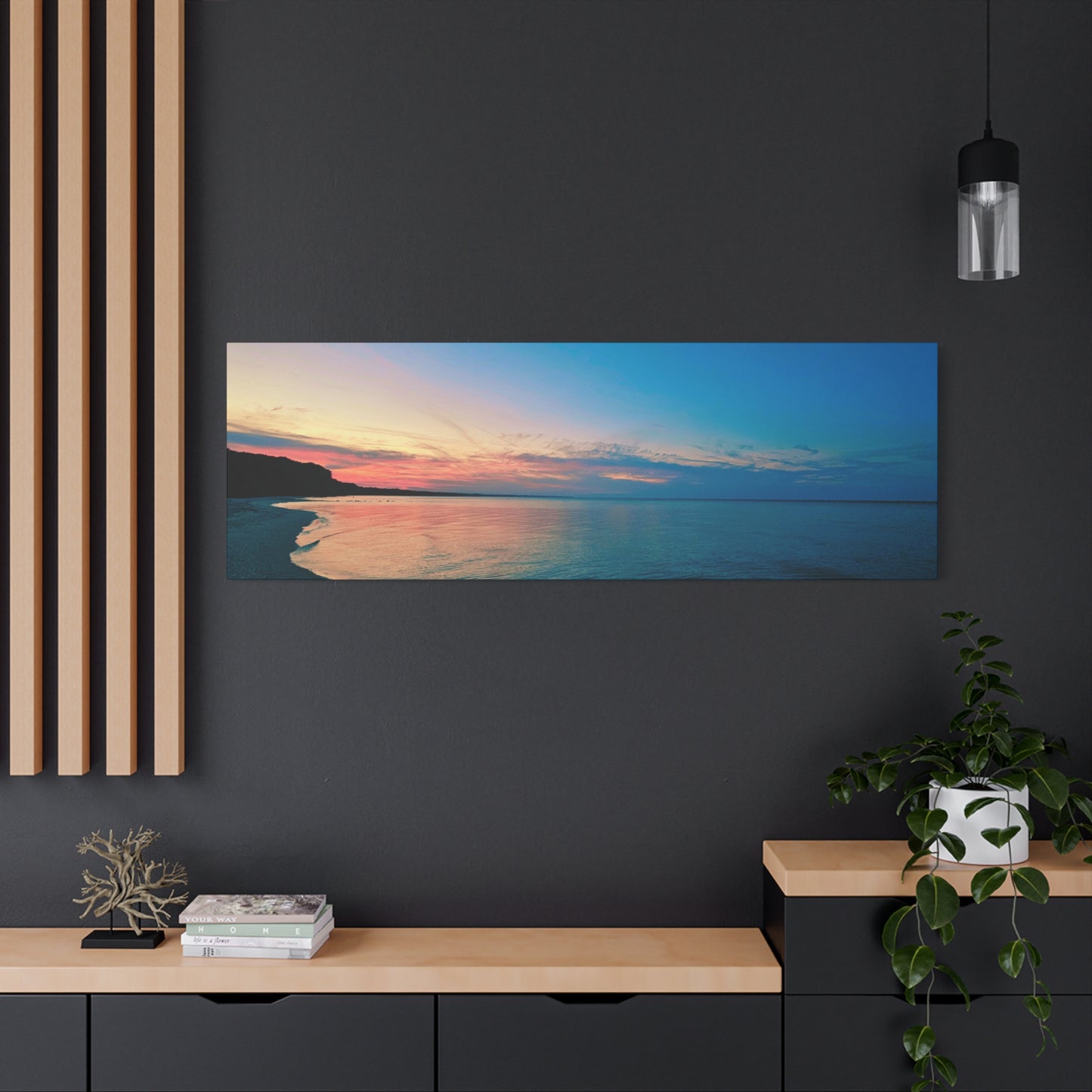 "Blue Symmetry" Sunset Beach Matte Canvas Print — Stretched Wall Art