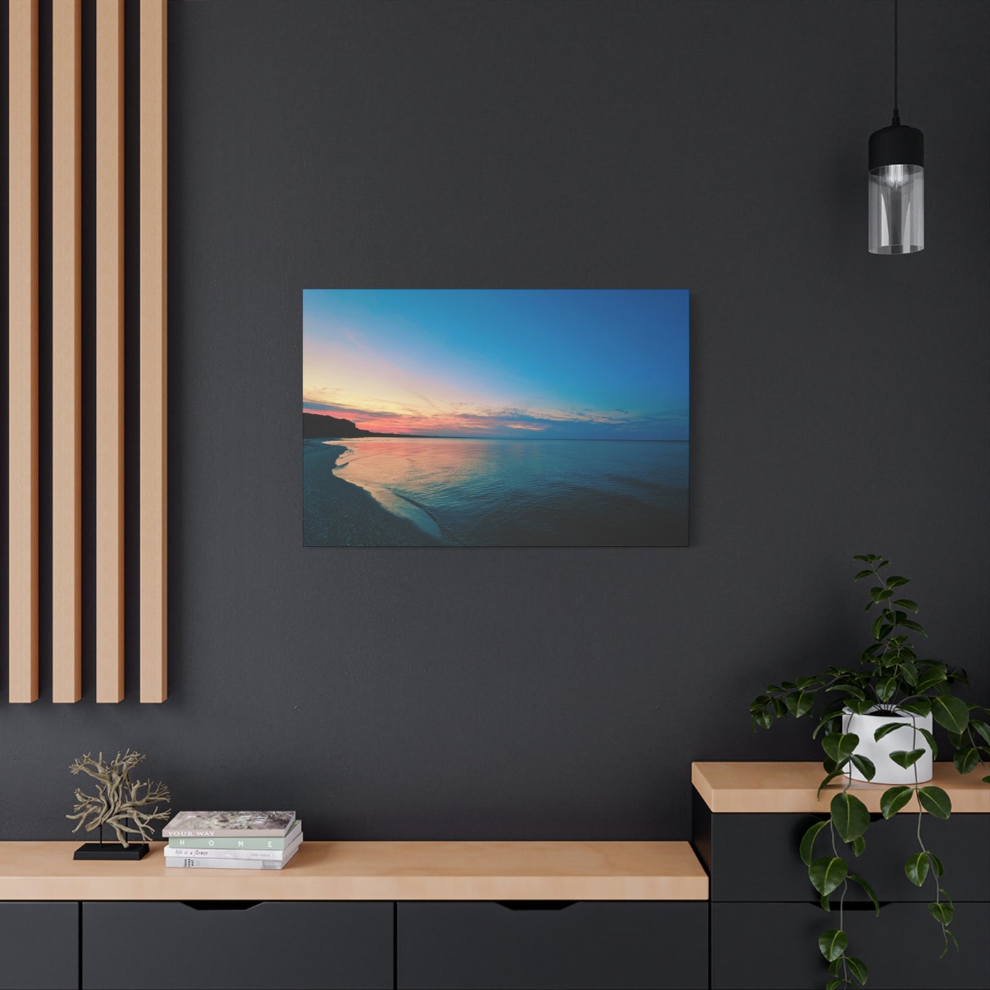 "Blue Symmetry" Sunset Beach Matte Canvas Print — Stretched Wall Art