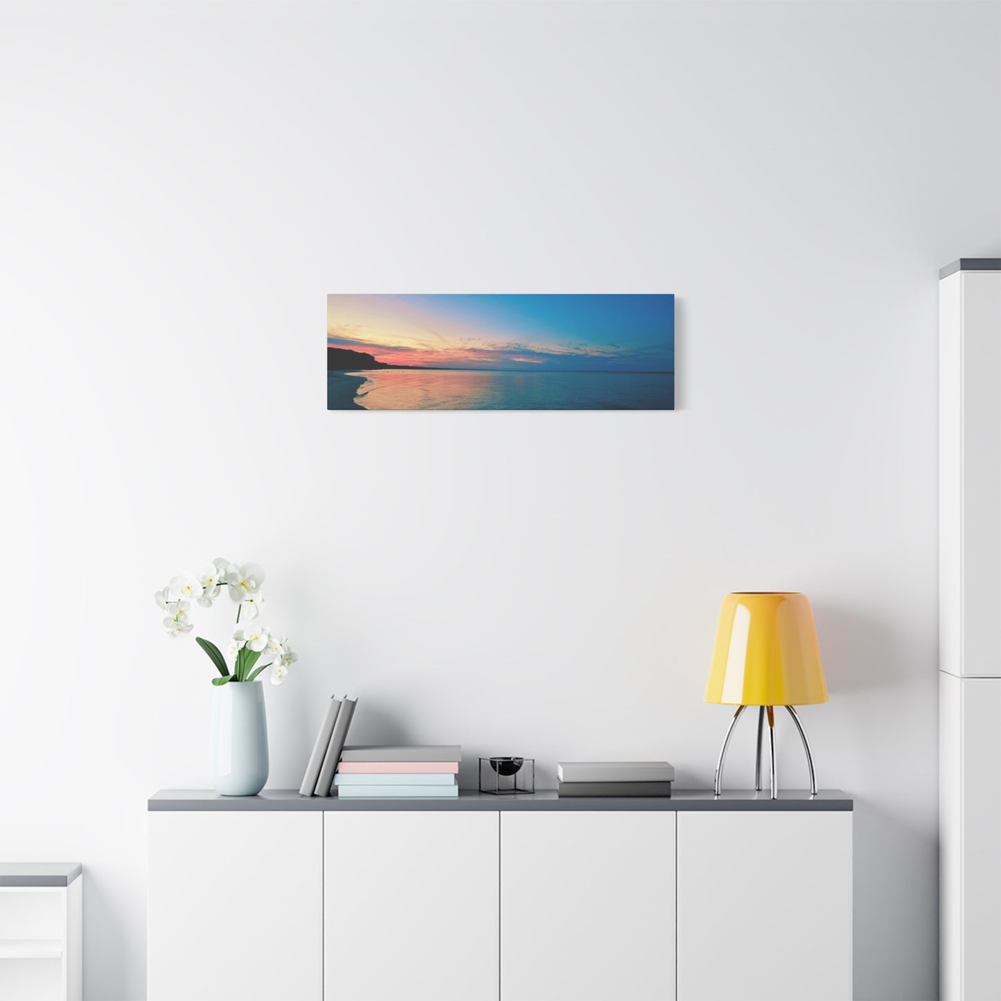 "Blue Symmetry" Sunset Beach Matte Canvas Print — Stretched Wall Art