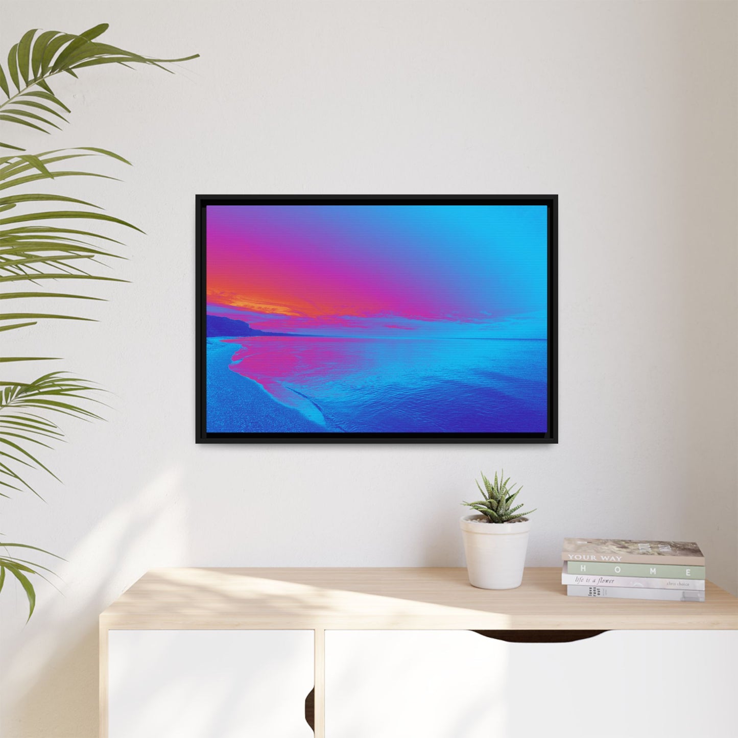 "Vibrant Symmetry"  Sunset Gradient Beach Matte Canvas Framed Wall Art