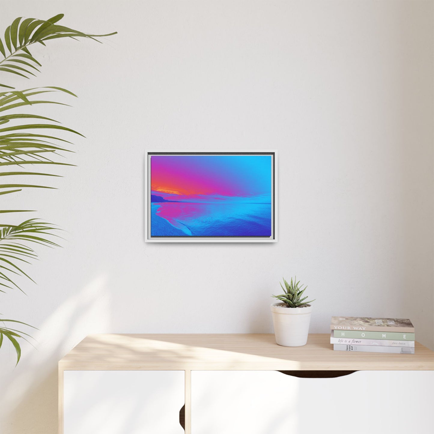 "Vibrant Symmetry"  Sunset Gradient Beach Matte Canvas Framed Wall Art