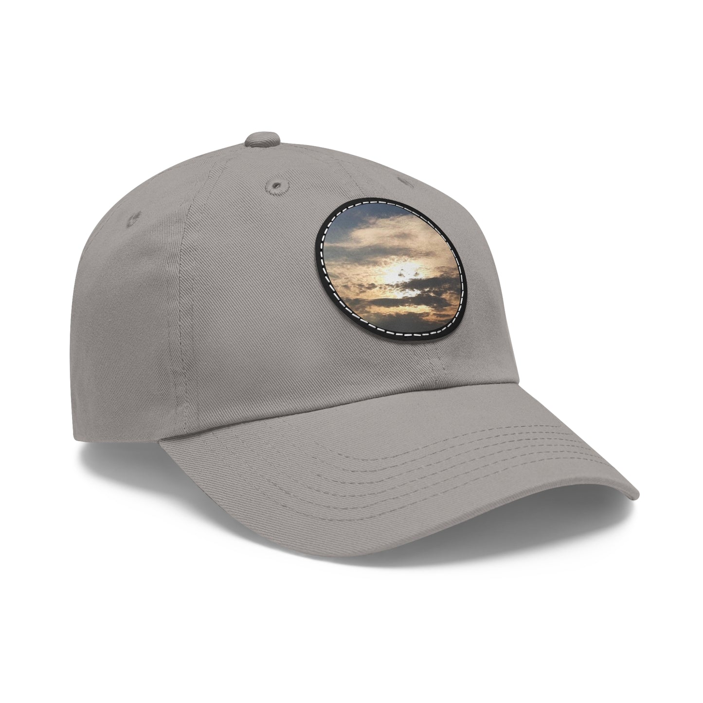 Round Leather Patch Dad Hat —"Sun Peaking Over the Clouds"-Patch Cap