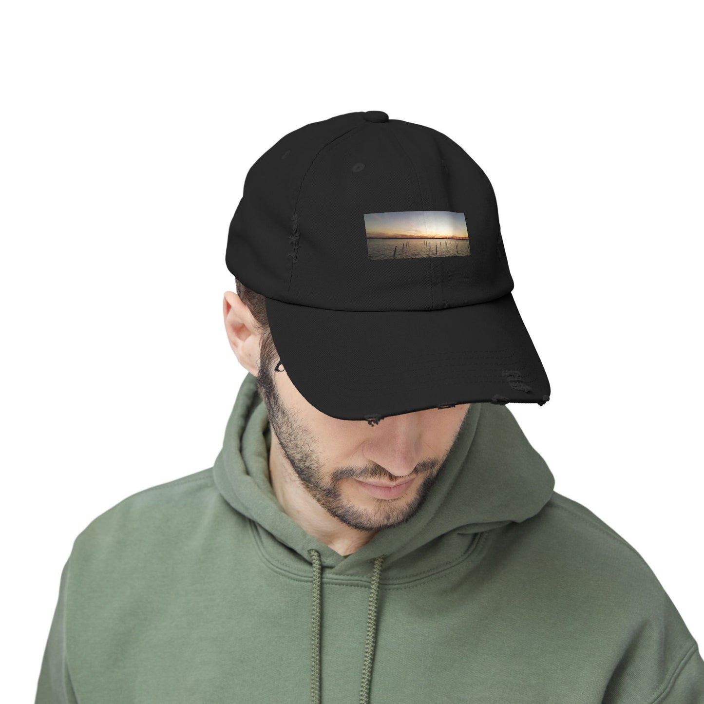 Distressed Sunset Cap — Vintage Solomons Chesapeake Panorama Dad Hat