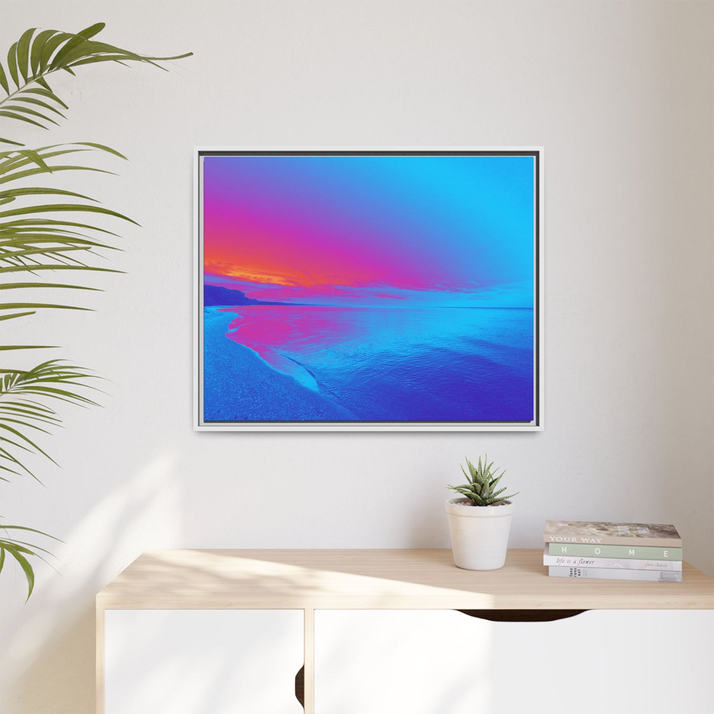 "Vibrant Symmetry"  Sunset Gradient Beach Matte Canvas Framed Wall Art