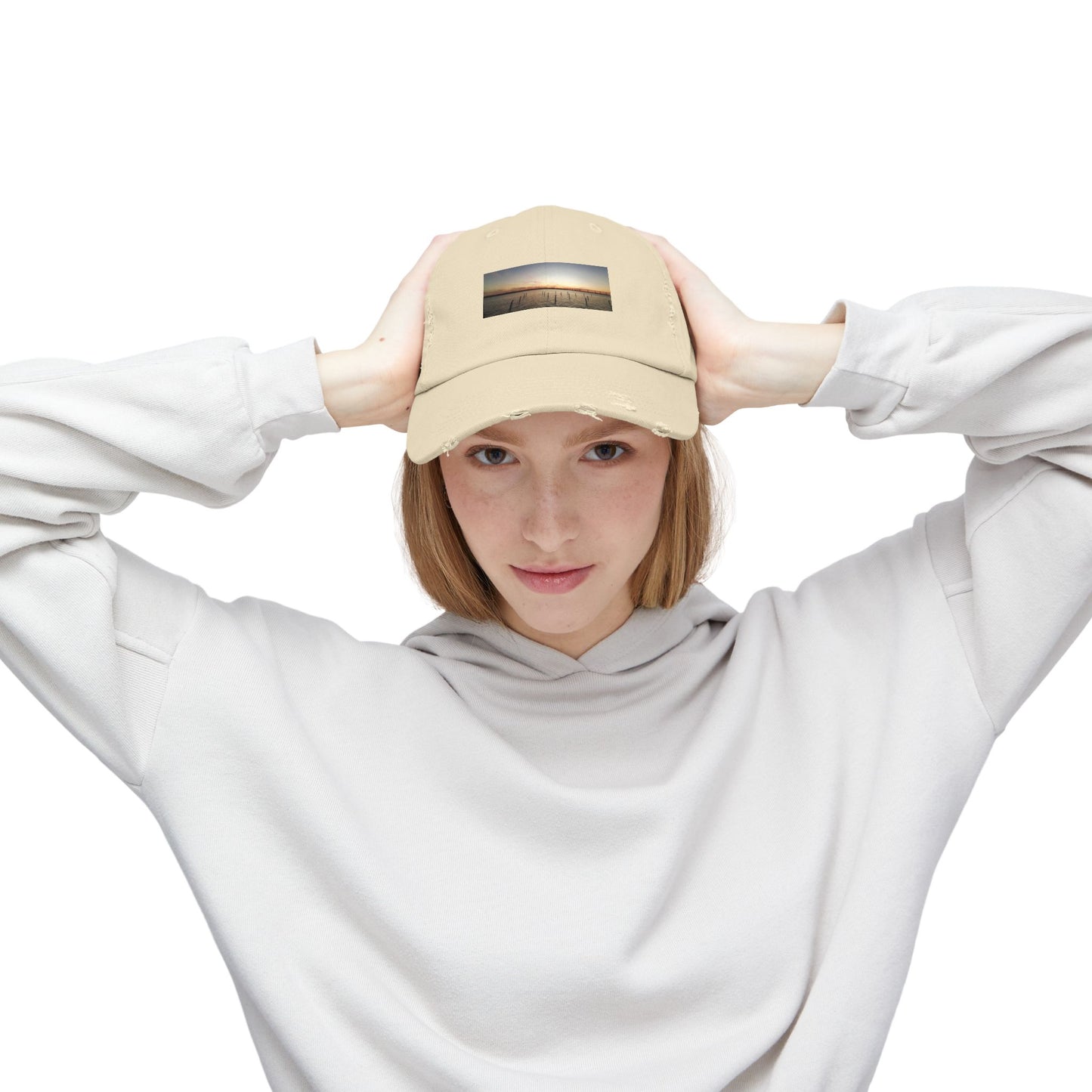 Distressed Sunset Cap — Vintage Solomons Chesapeake Panorama Dad Hat