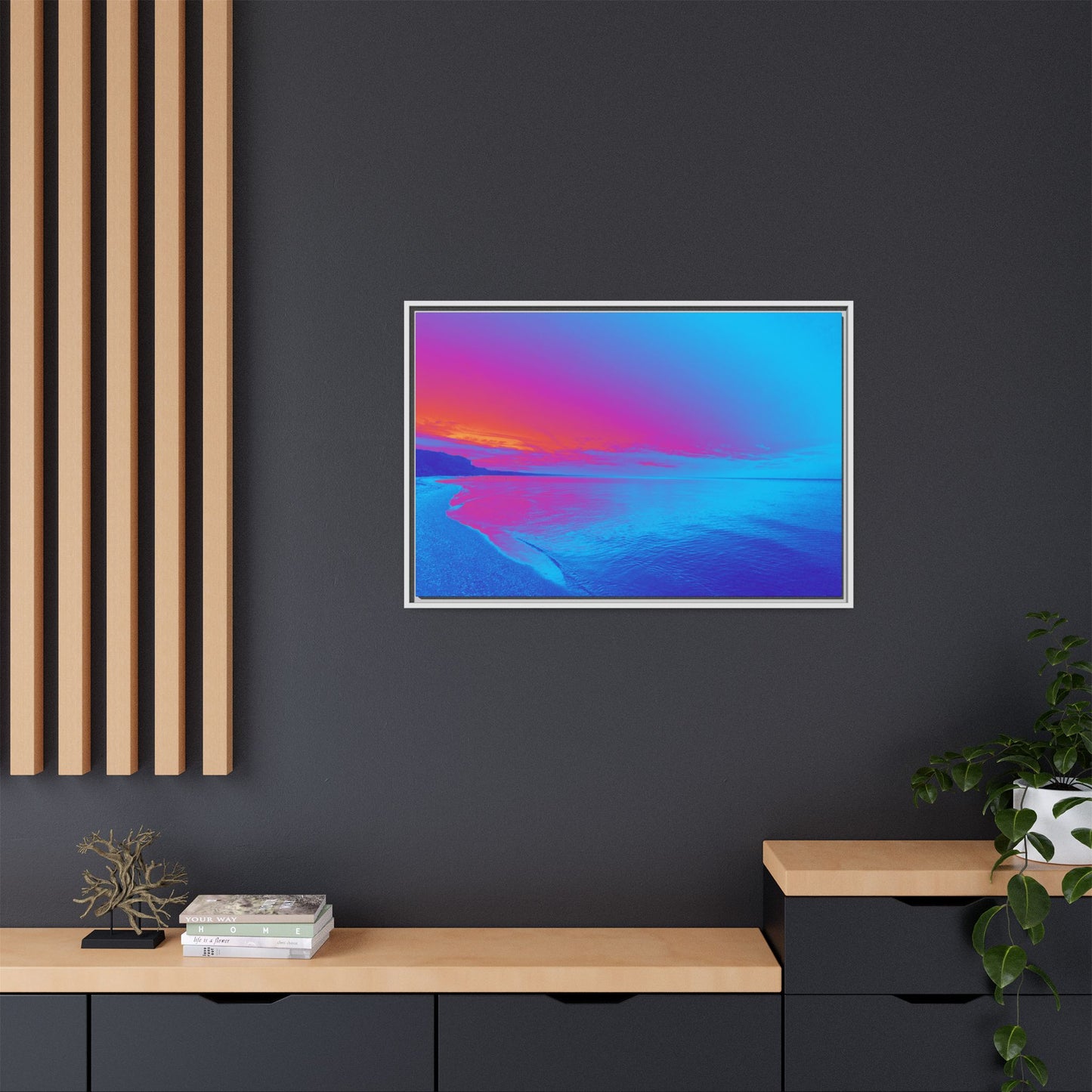 "Vibrant Symmetry"  Sunset Gradient Beach Matte Canvas Framed Wall Art