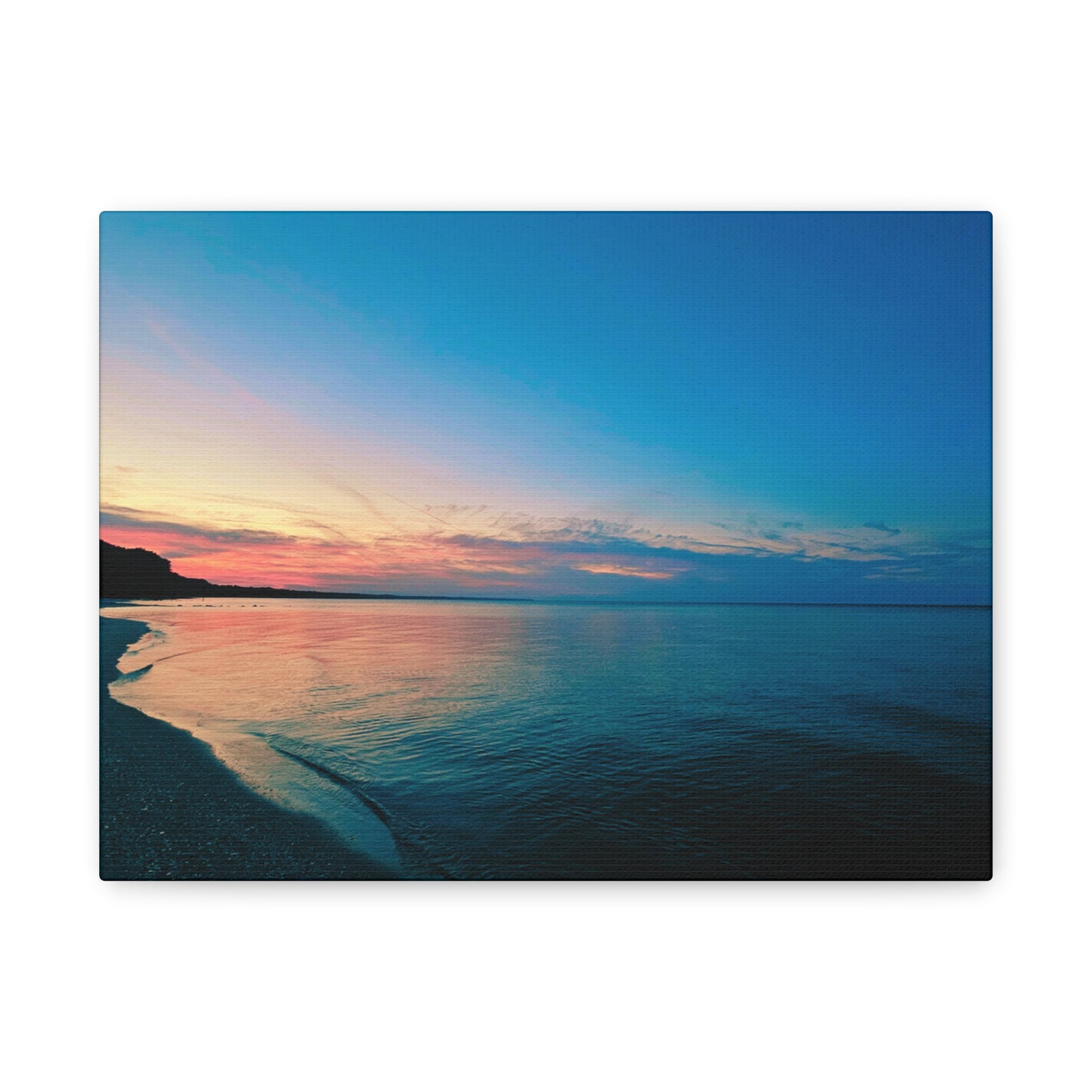 "Blue Symmetry" Sunset Beach Matte Canvas Print — Stretched Wall Art