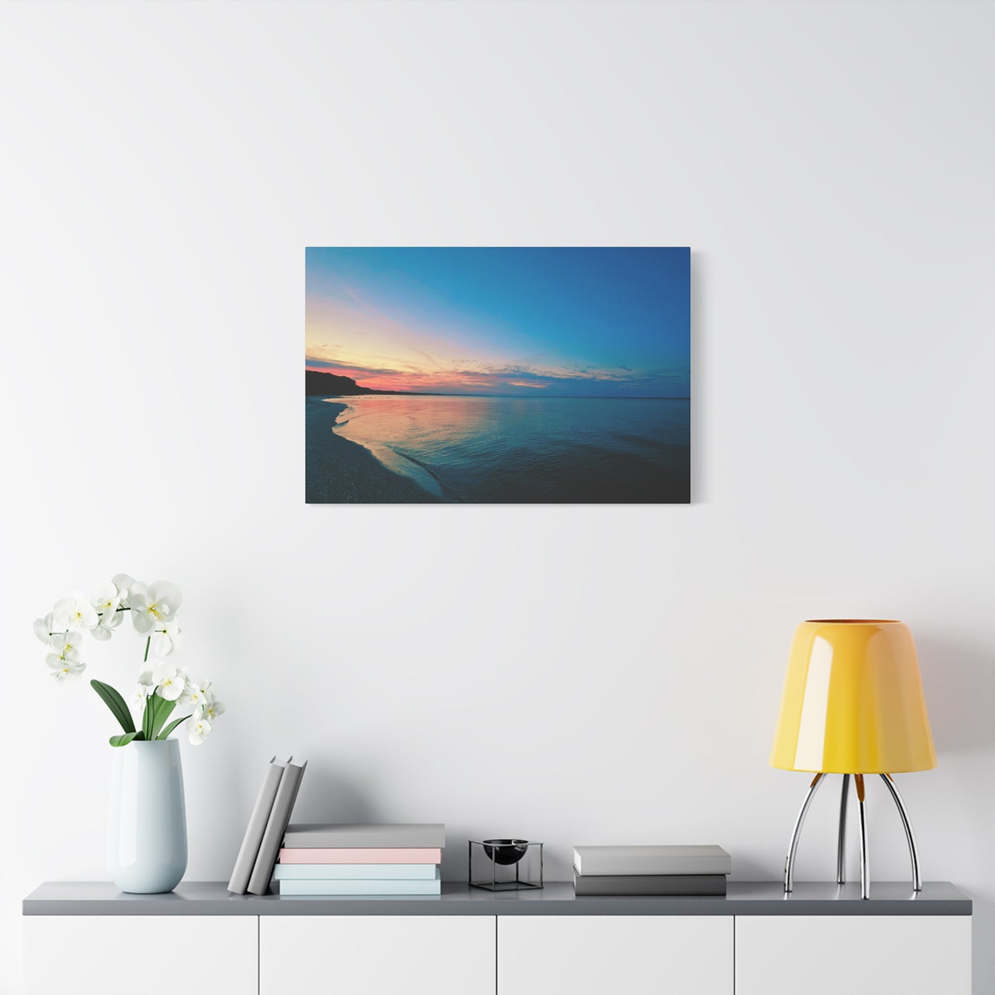 "Blue Symmetry" Sunset Beach Matte Canvas Print — Stretched Wall Art