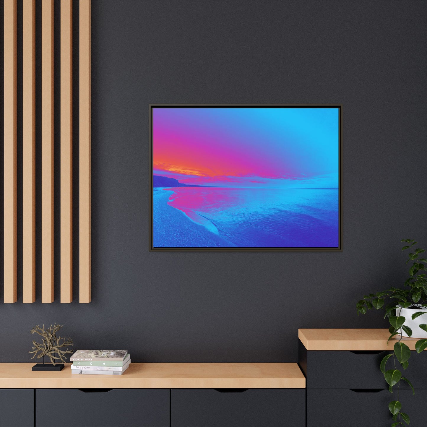 "Vibrant Symmetry"  Sunset Gradient Beach Matte Canvas Framed Wall Art