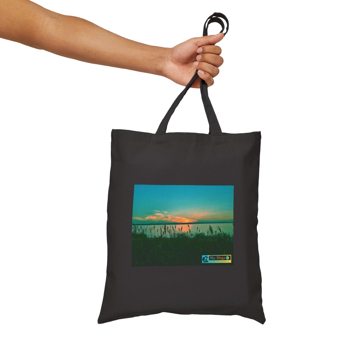 Sunset Beach Canvas Tote — "Sky Mugz" Graphic Cotton Tote