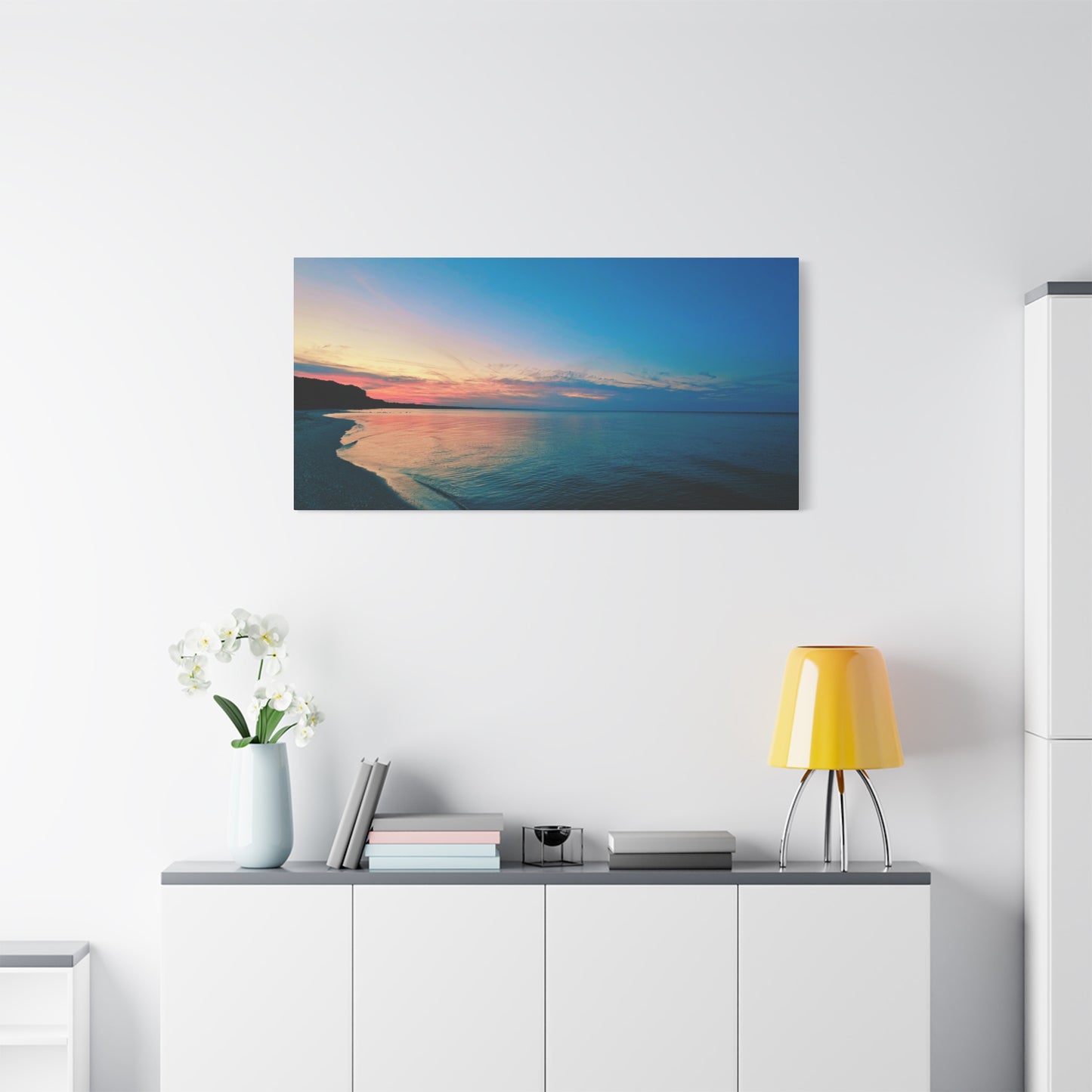 "Blue Symmetry" Sunset Beach Matte Canvas Print — Stretched Wall Art