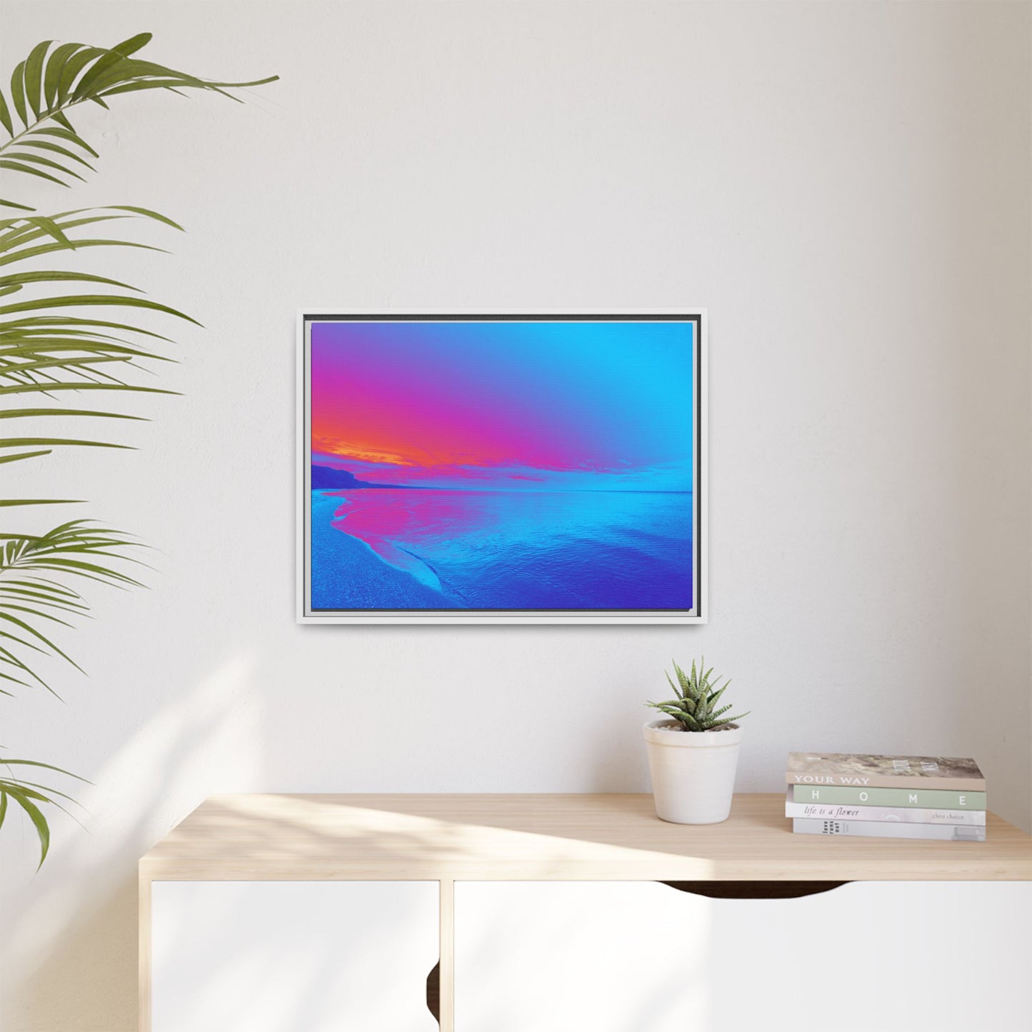"Vibrant Symmetry"  Sunset Gradient Beach Matte Canvas Framed Wall Art