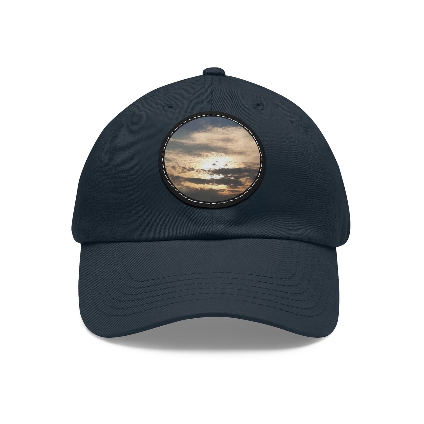 Round Leather Patch Dad Hat —"Sun Peaking Over the Clouds"-Patch Cap
