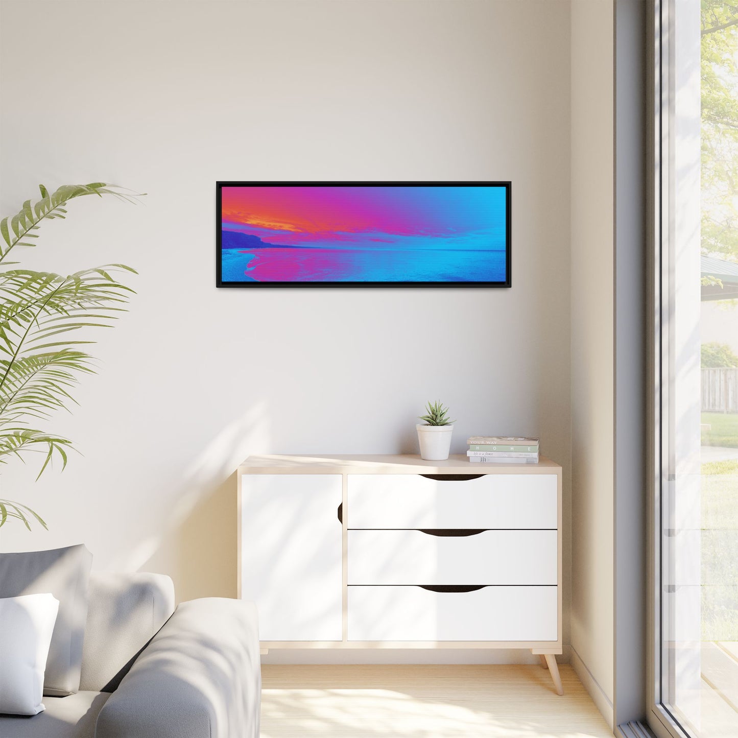 "Vibrant Symmetry"  Sunset Gradient Beach Matte Canvas Framed Wall Art