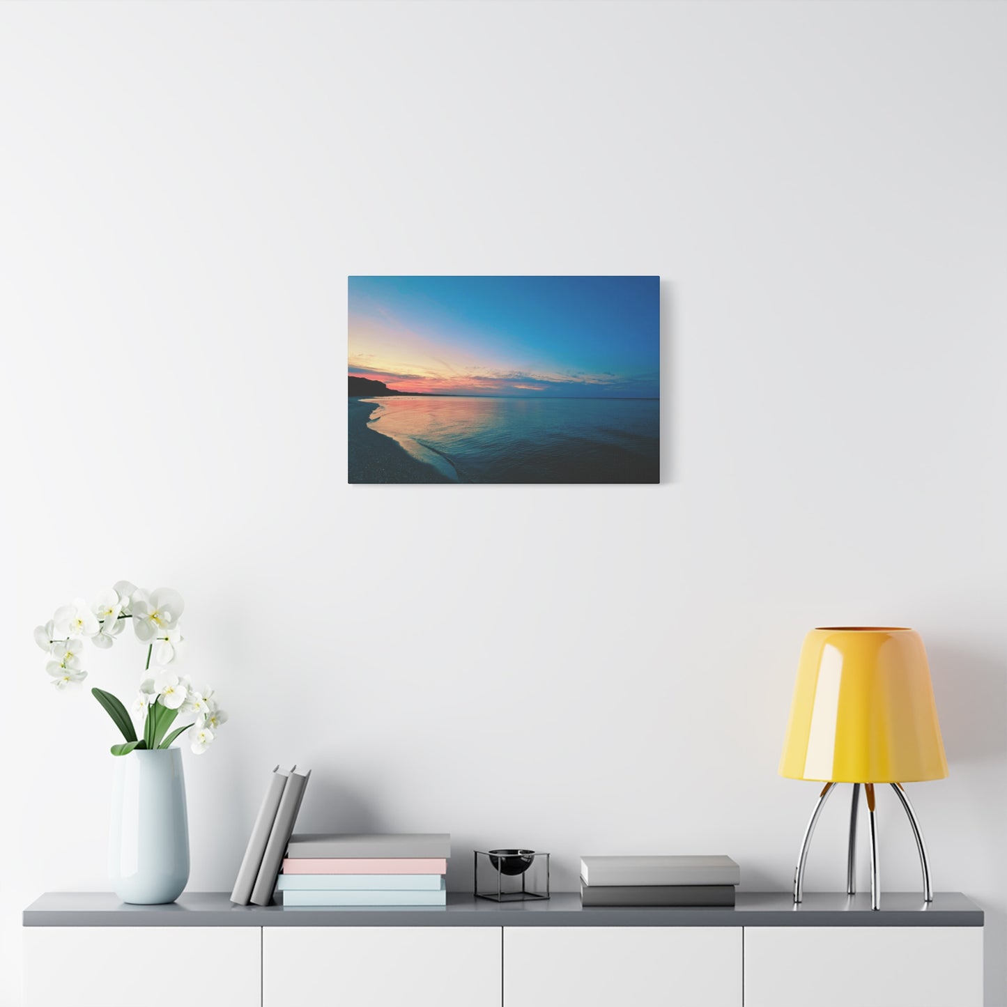 "Blue Symmetry" Sunset Beach Matte Canvas Print — Stretched Wall Art