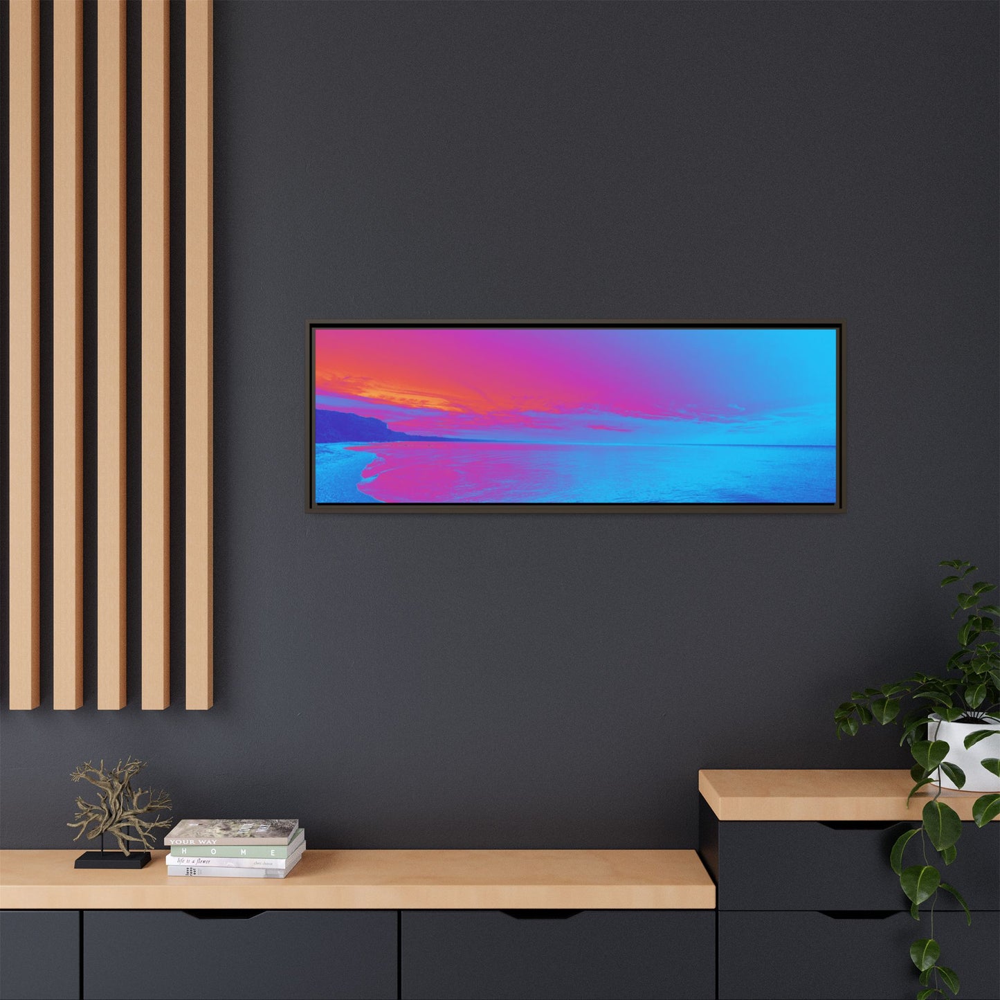 "Vibrant Symmetry"  Sunset Gradient Beach Matte Canvas Framed Wall Art
