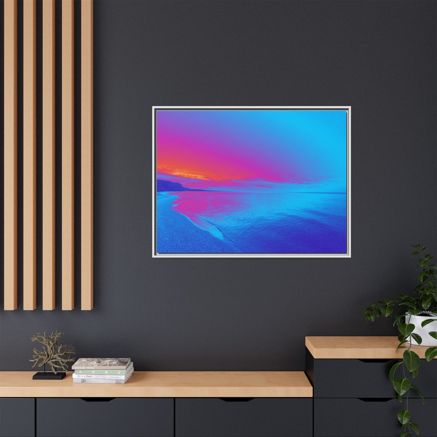 "Vibrant Symmetry"  Sunset Gradient Beach Matte Canvas Framed Wall Art