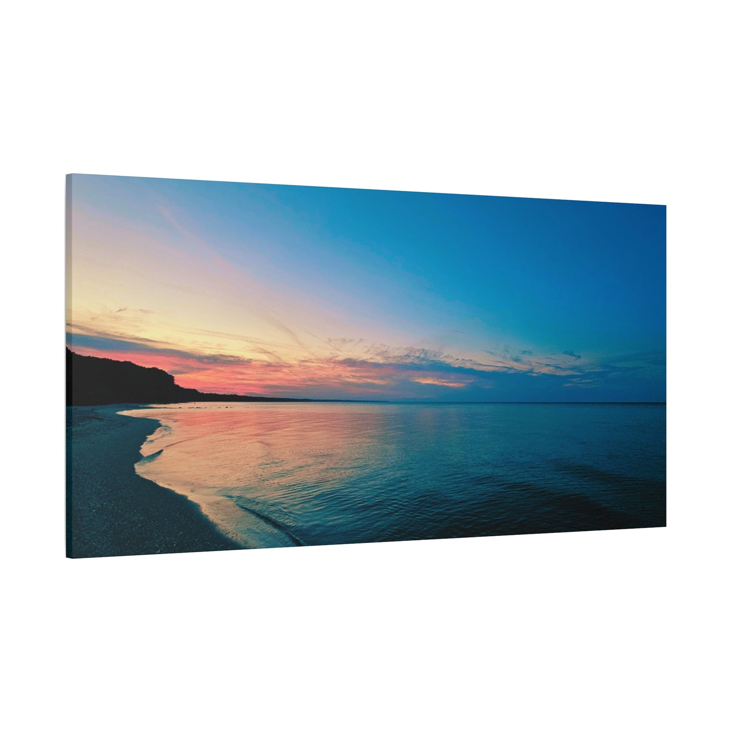 "Blue Symmetry" Sunset Beach Matte Canvas Print — Stretched Wall Art