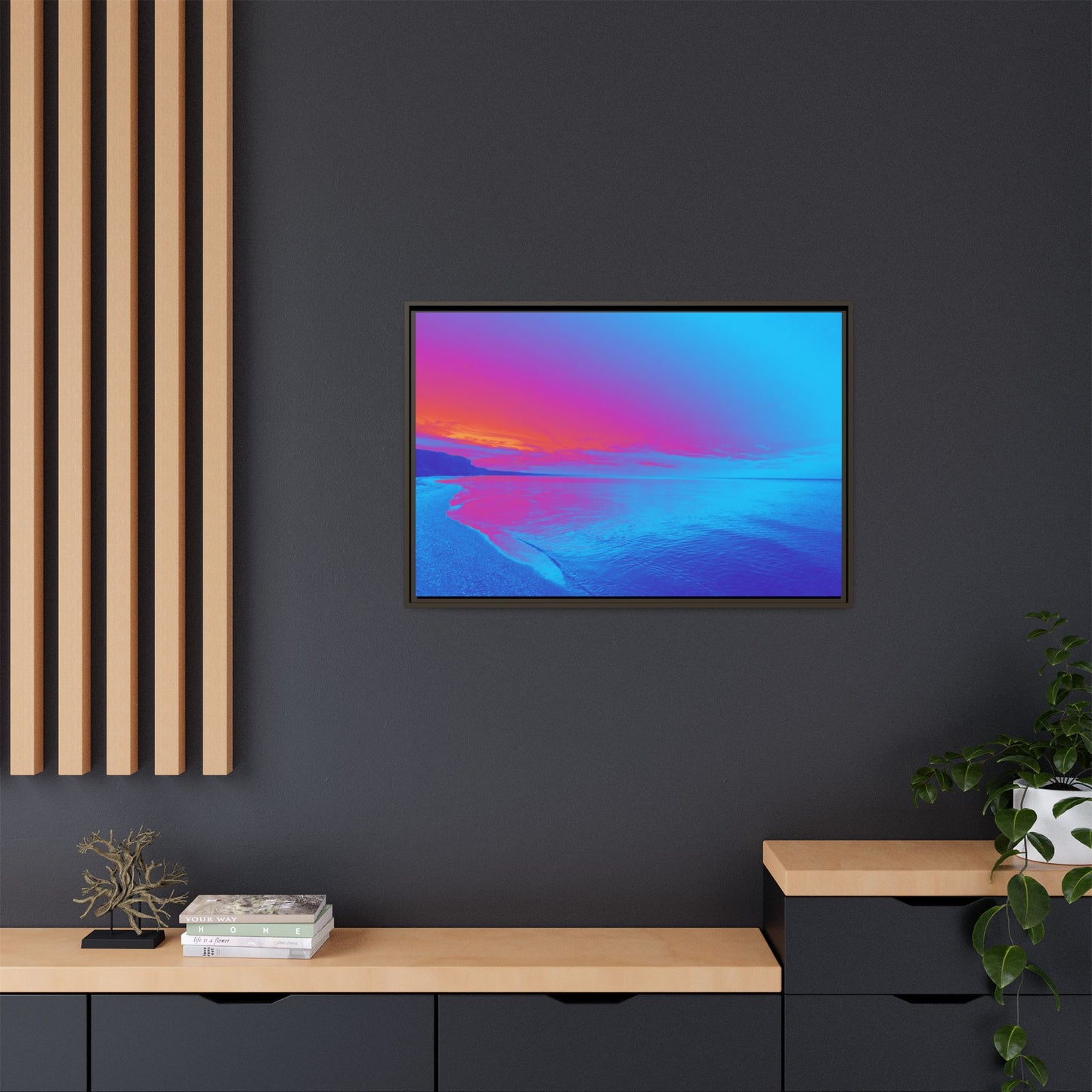 "Vibrant Symmetry"  Sunset Gradient Beach Matte Canvas Framed Wall Art